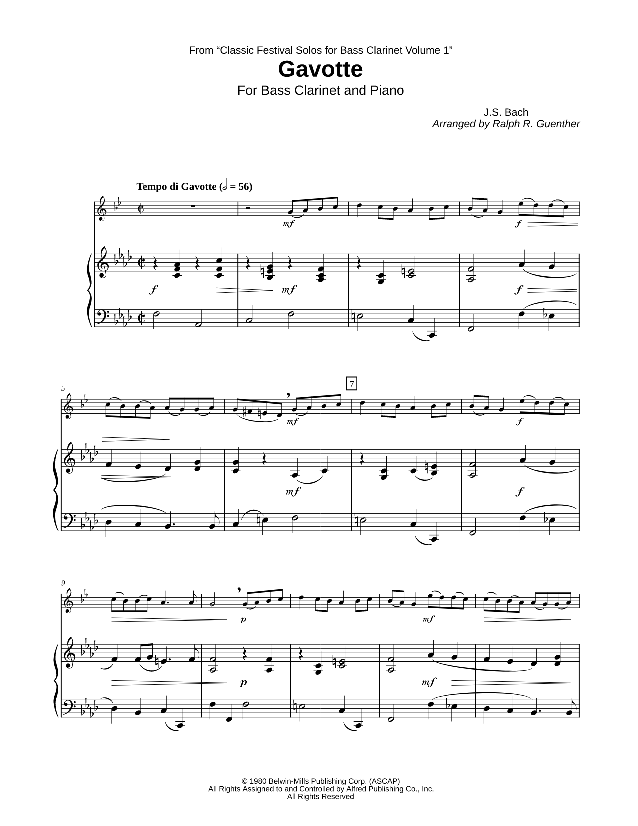 Gavotte from Suite in G Minor, BWV 822 - Bass Clarinet & Piano
