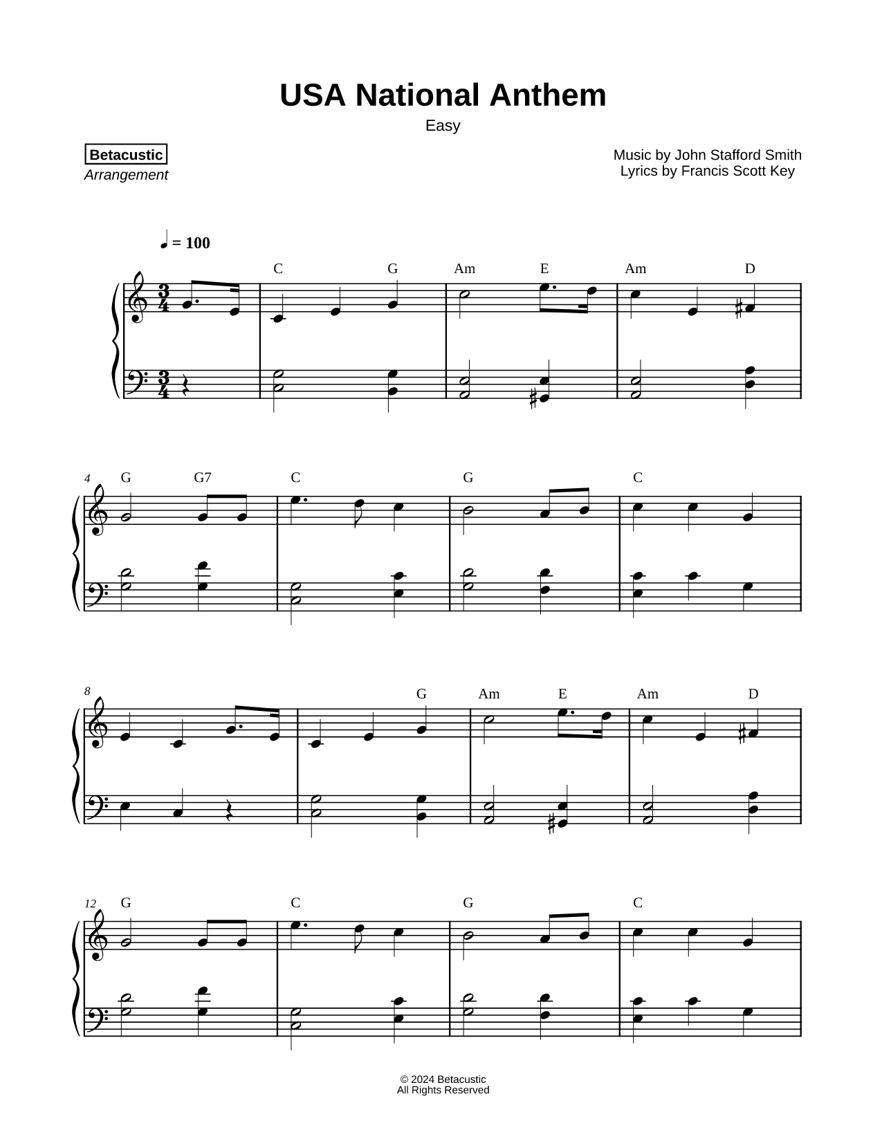 The Star-Spangled Banner (USA National Anthem) [easy]