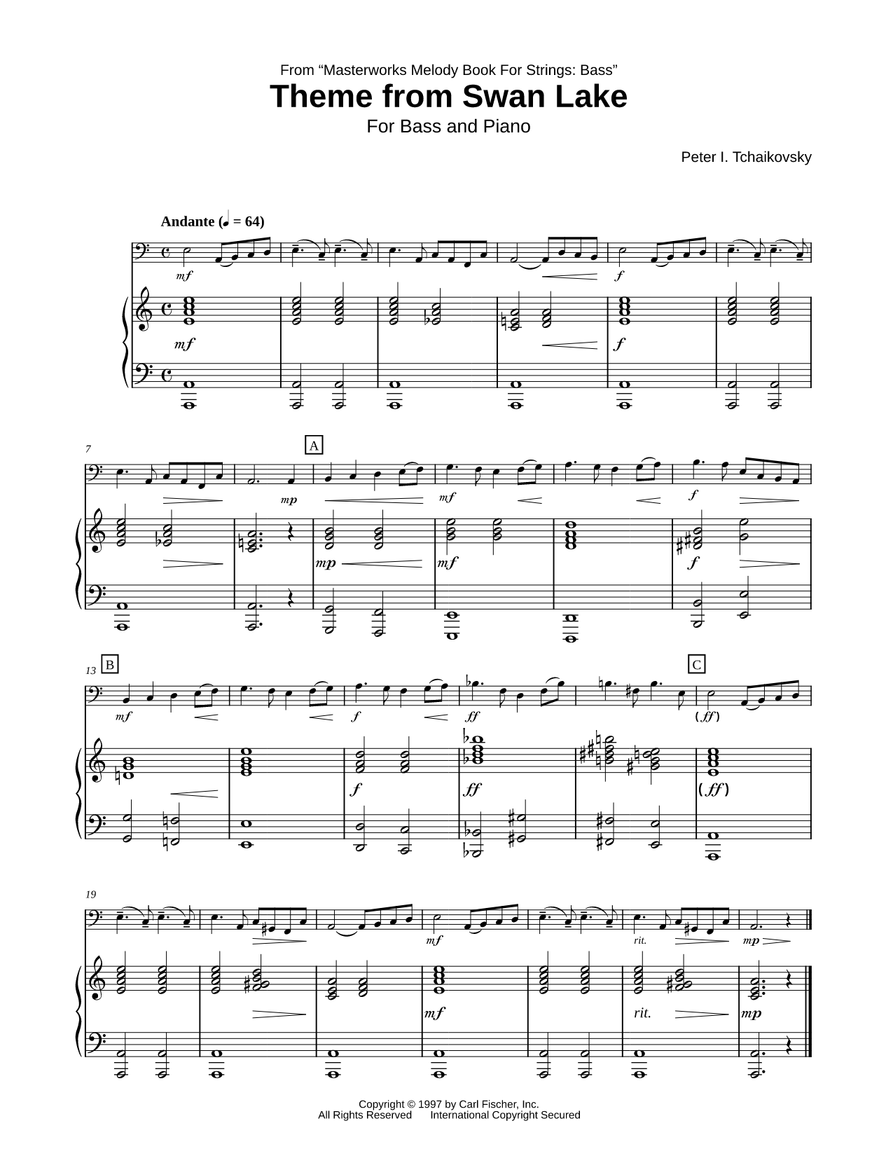 Theme from Swan Lake - Double Bass & Piano