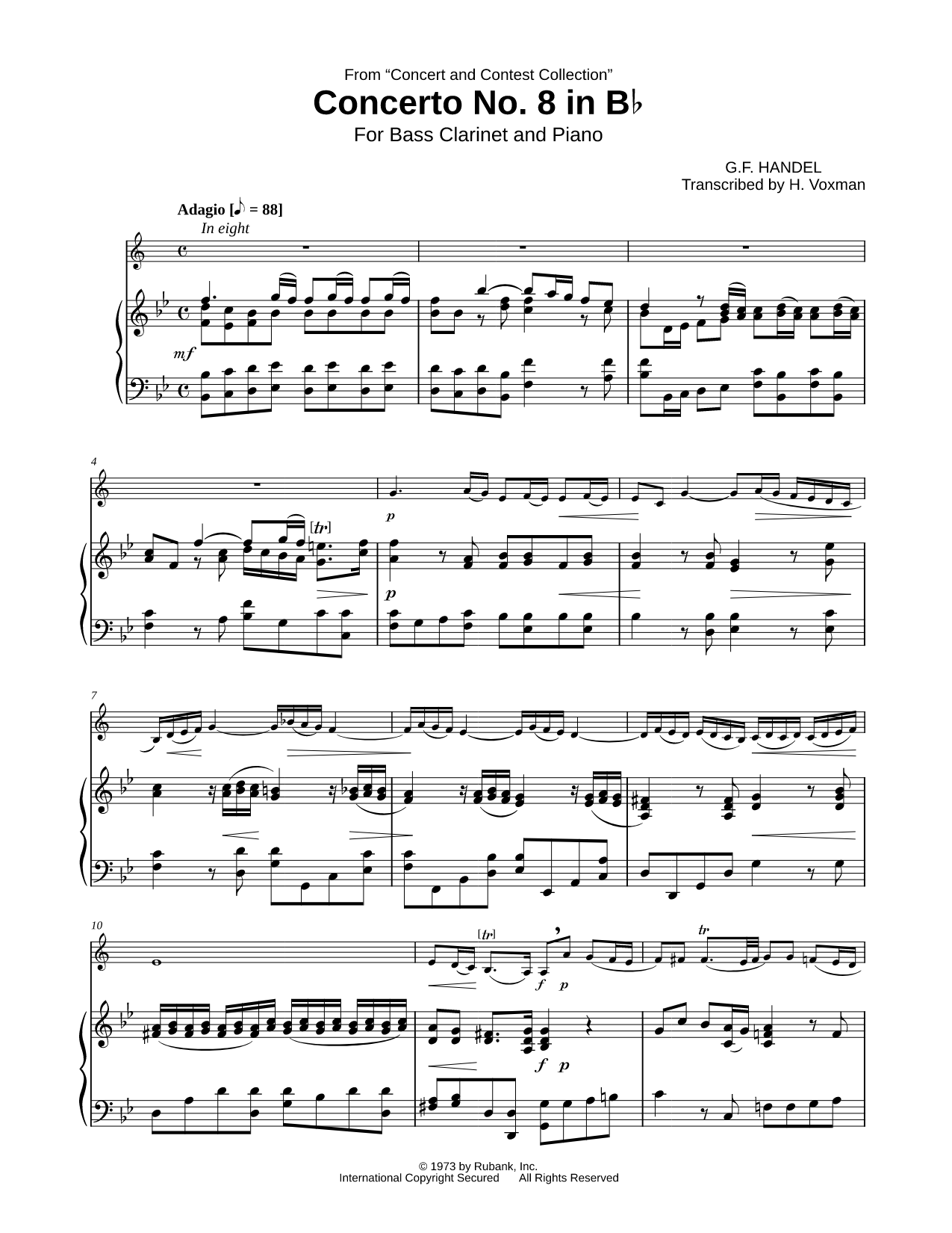 Concerto No. 8 in Bb - Bass Clarinet & Piano