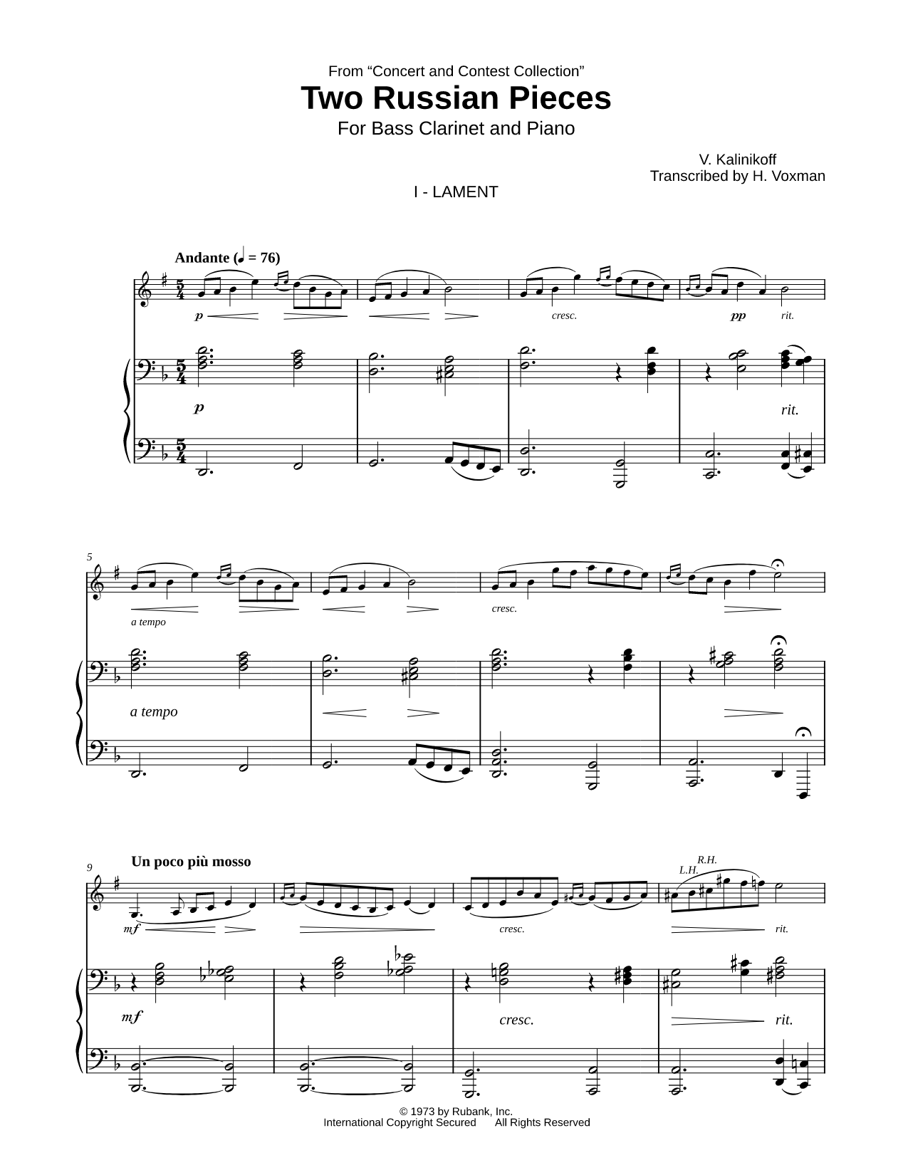 Two Russian Pieces - Bass Clarinet & Piano