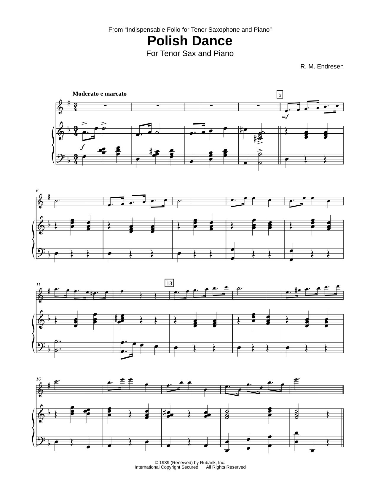 Polish Dance - Tenor Saxophone & Piano
