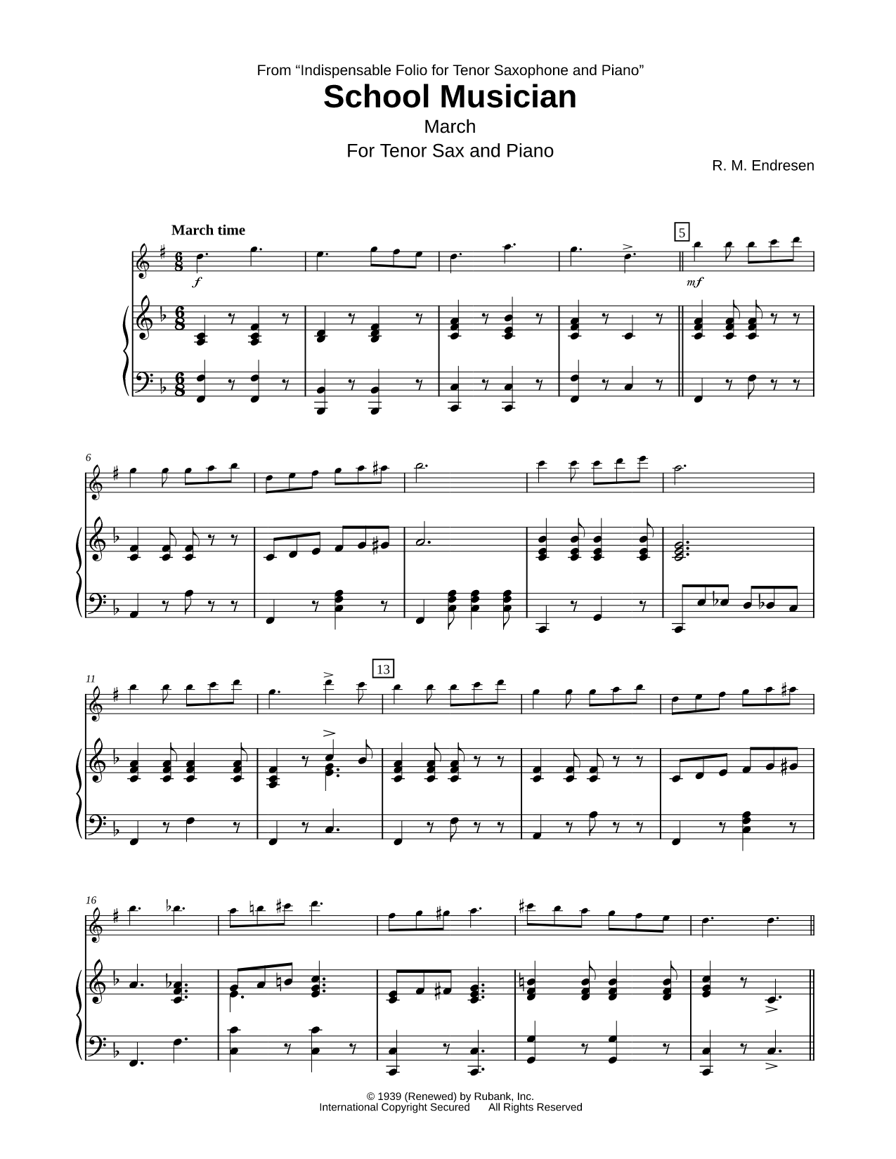 School Musician (March) - Tenor Saxophone & Piano