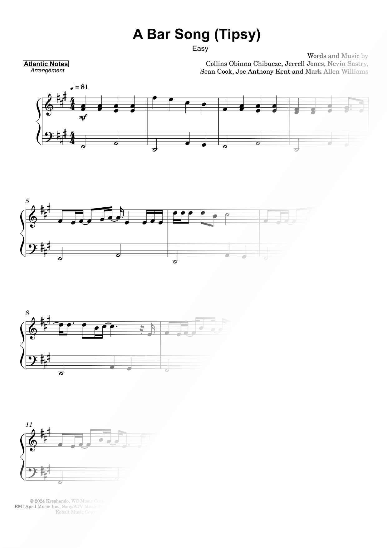 A Bar Song (Tipsy) [easy]