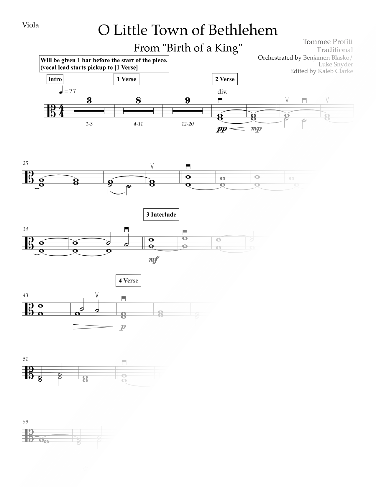 O Little Town of Bethlehem - Viola