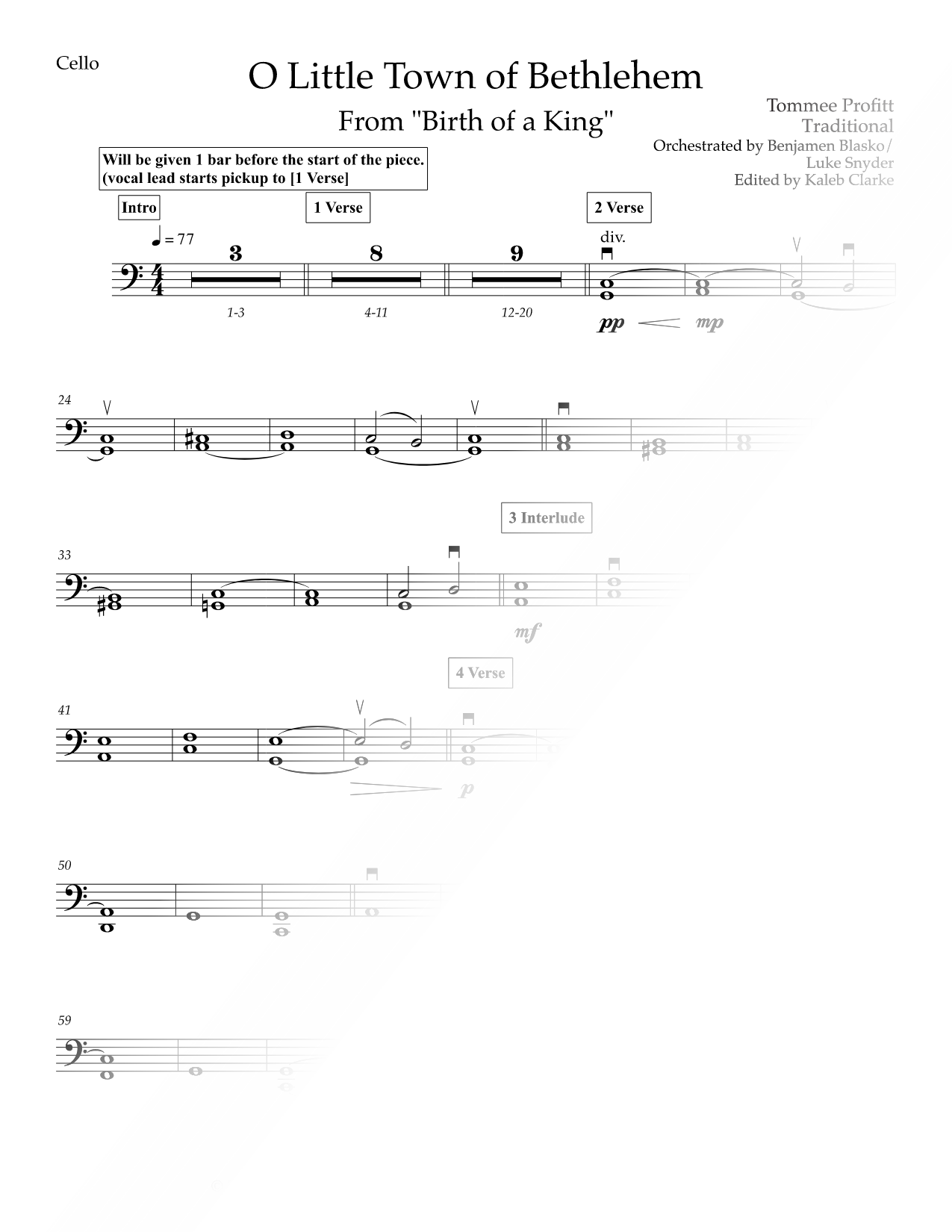 O Little Town of Bethlehem - Cello