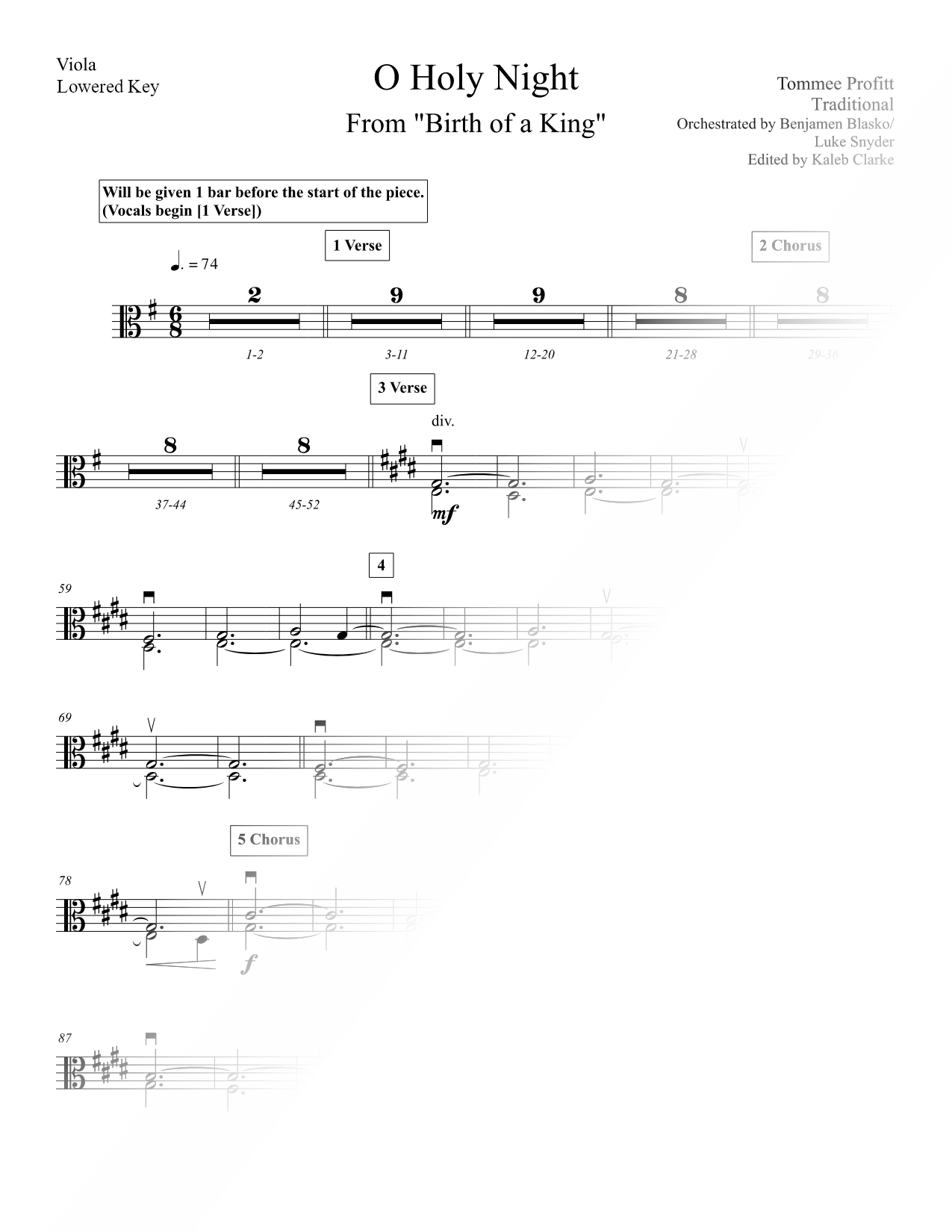 O Holy Night [lowered key] - Viola