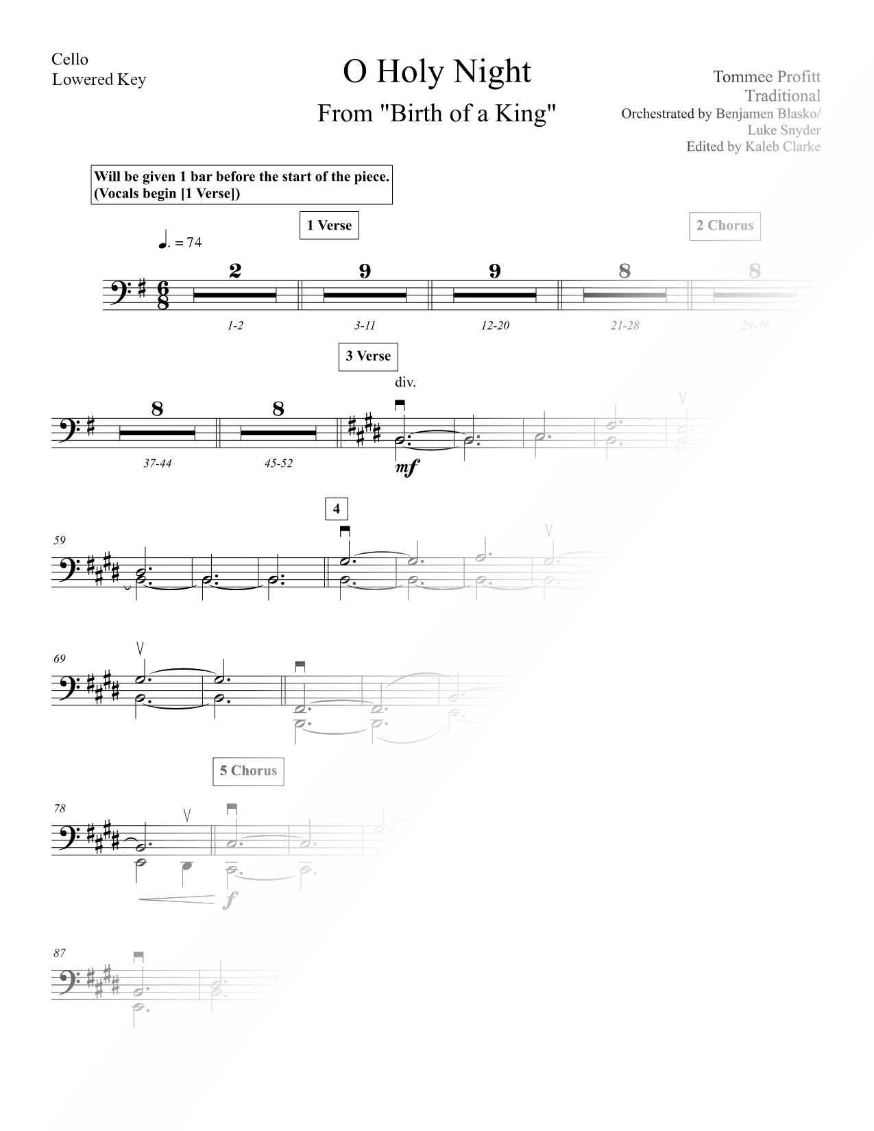 O Holy Night [lowered key] - Cello