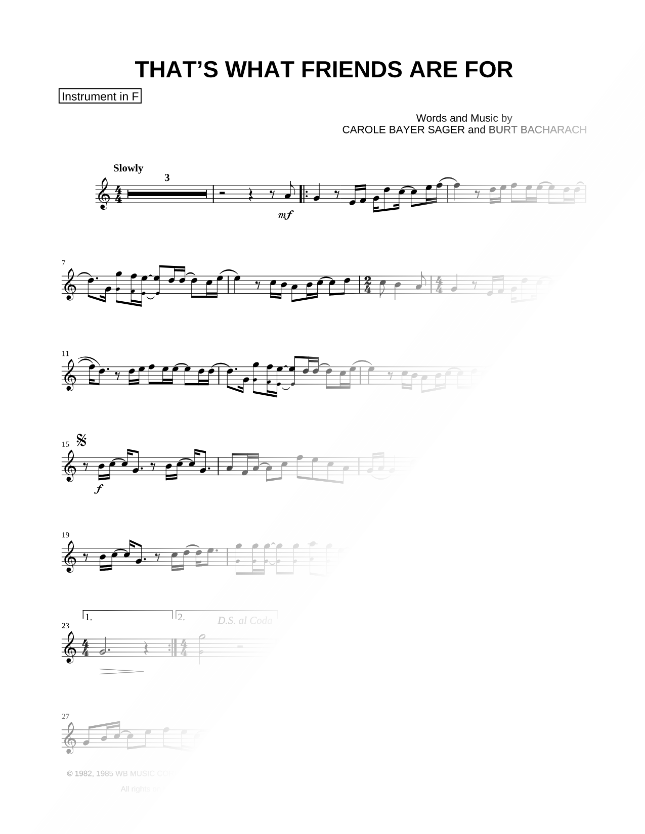 That's What Friends Are For - F Instrument