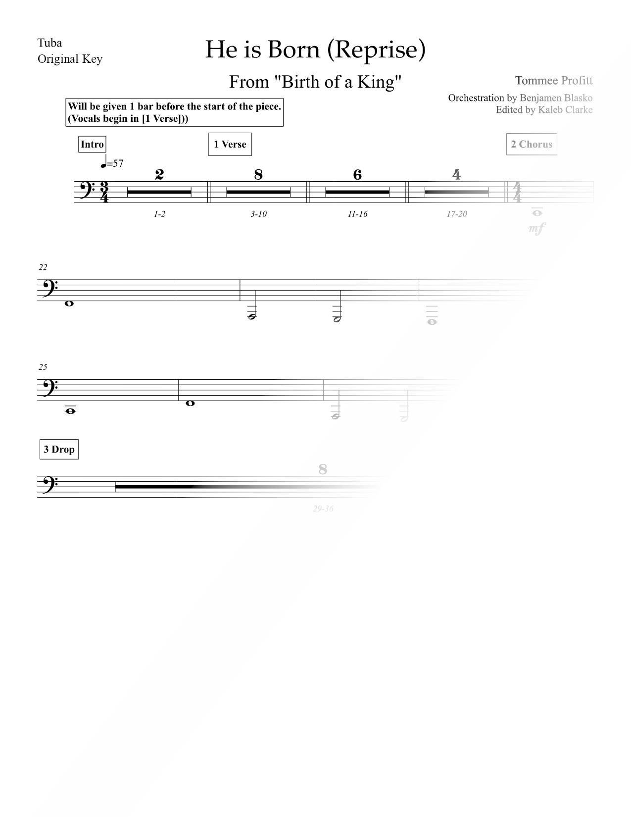 He Is Born (Reprise) [original key] - Tuba