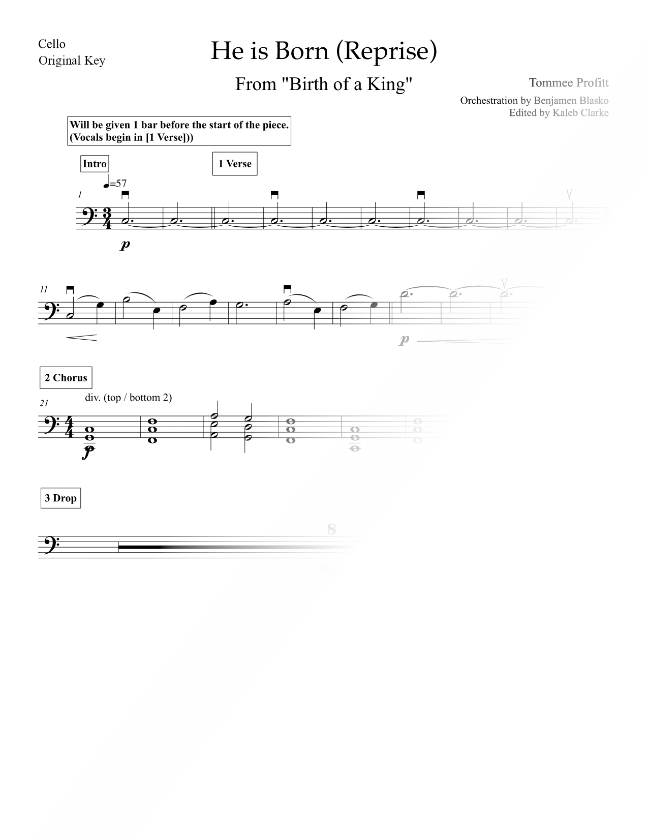 He Is Born (Reprise) [original key] - Cello