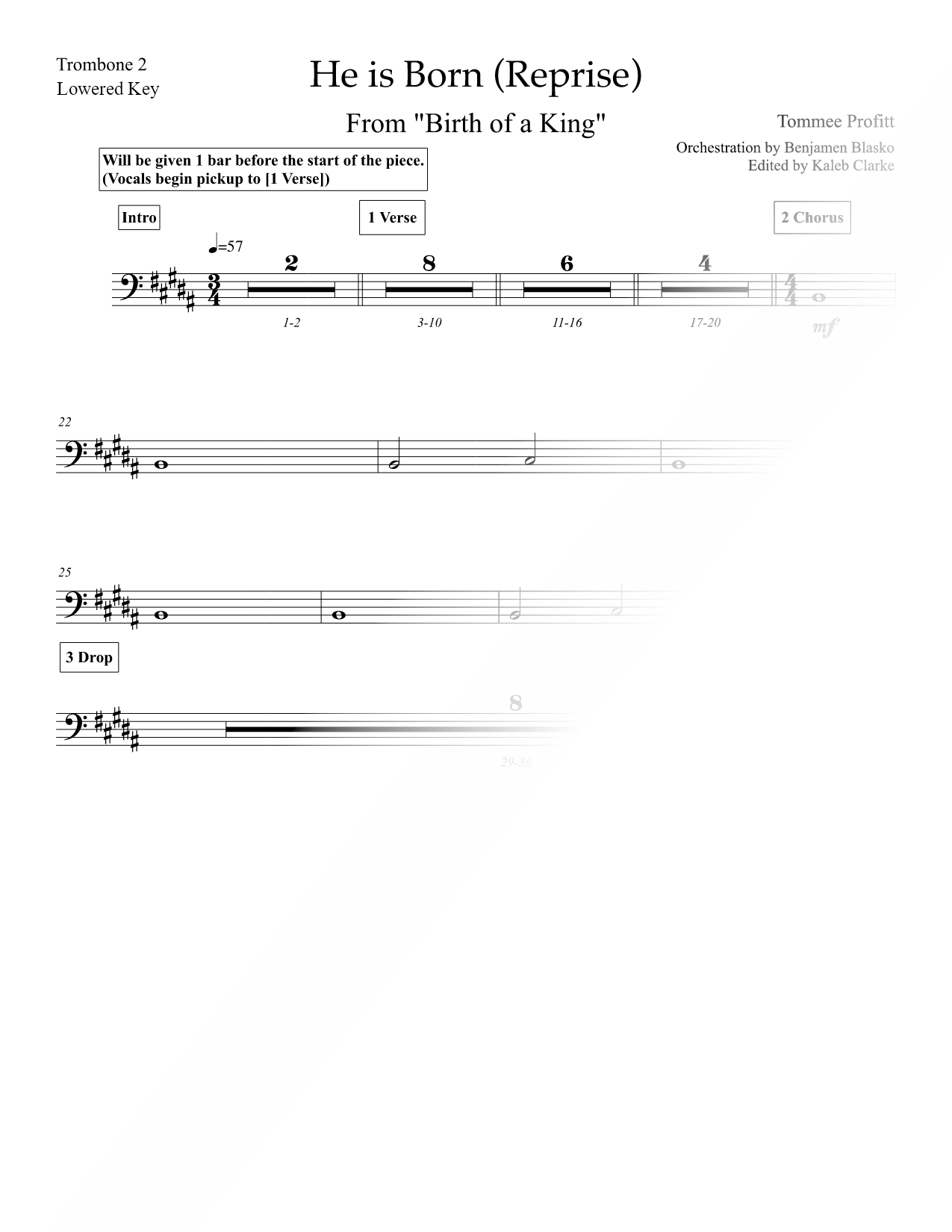 He Is Born (Reprise) [lowered key] - Trombone 2