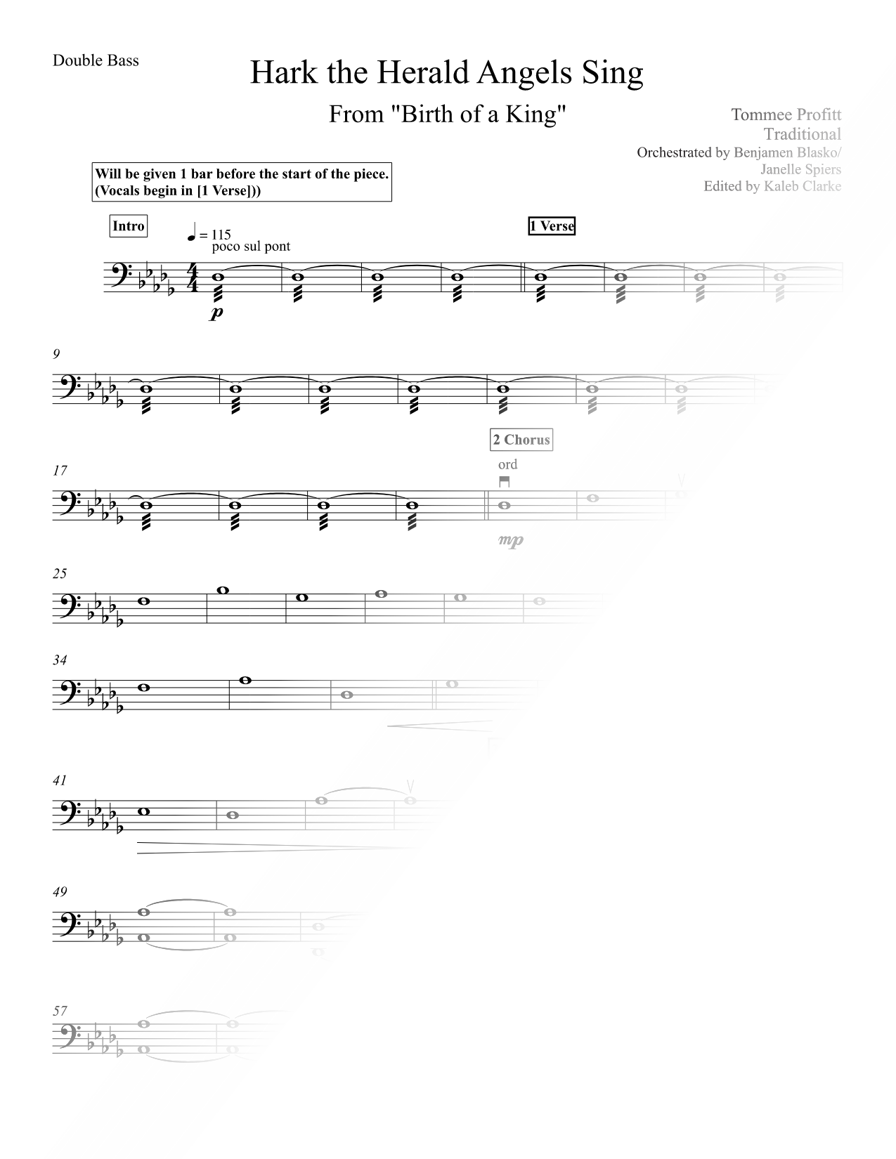 Hark! the Herald Angels Sing - Double Bass