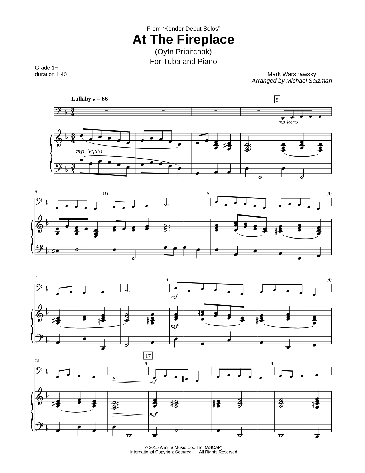 At the Fireplace (Oyfn Pripitchok) - Tuba & Piano
