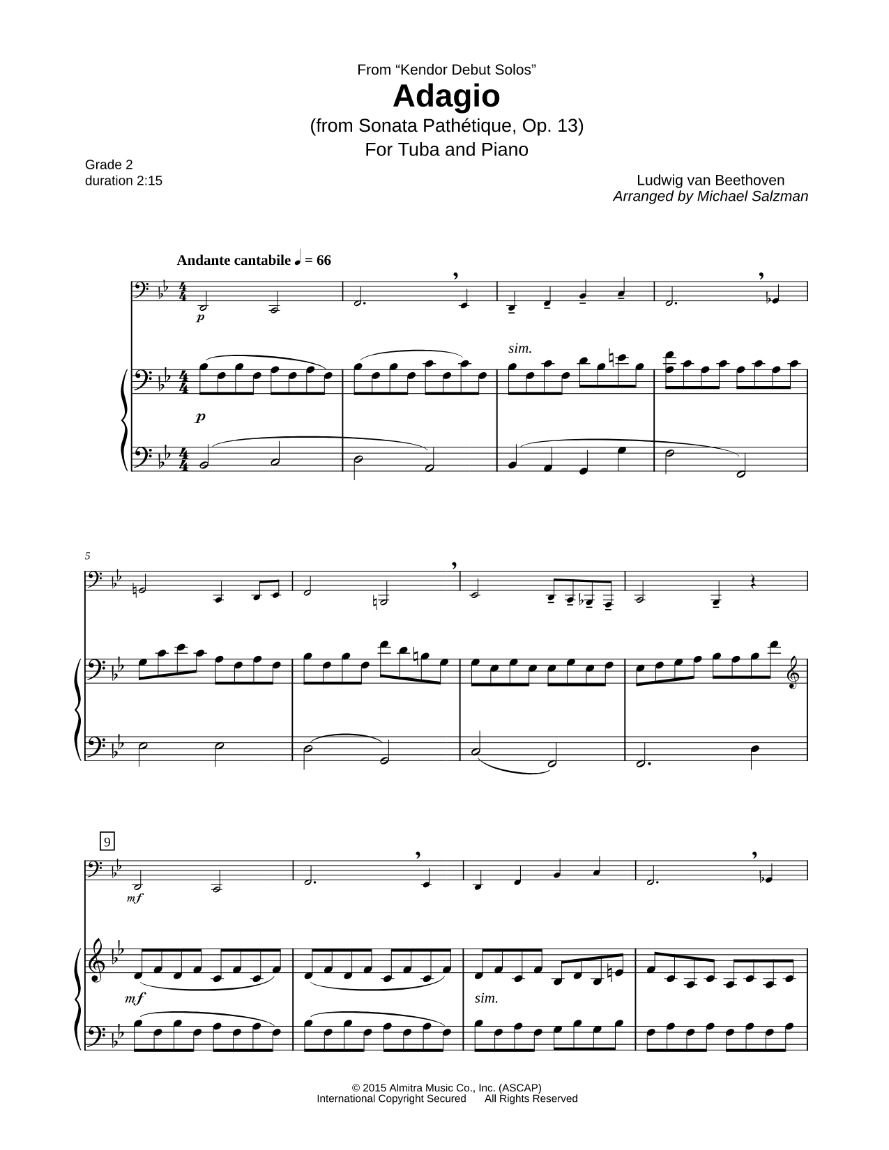 Piano Sonata No. 8 in C Minor "Pathetique": II. Adagio cantabile - Tuba & Piano