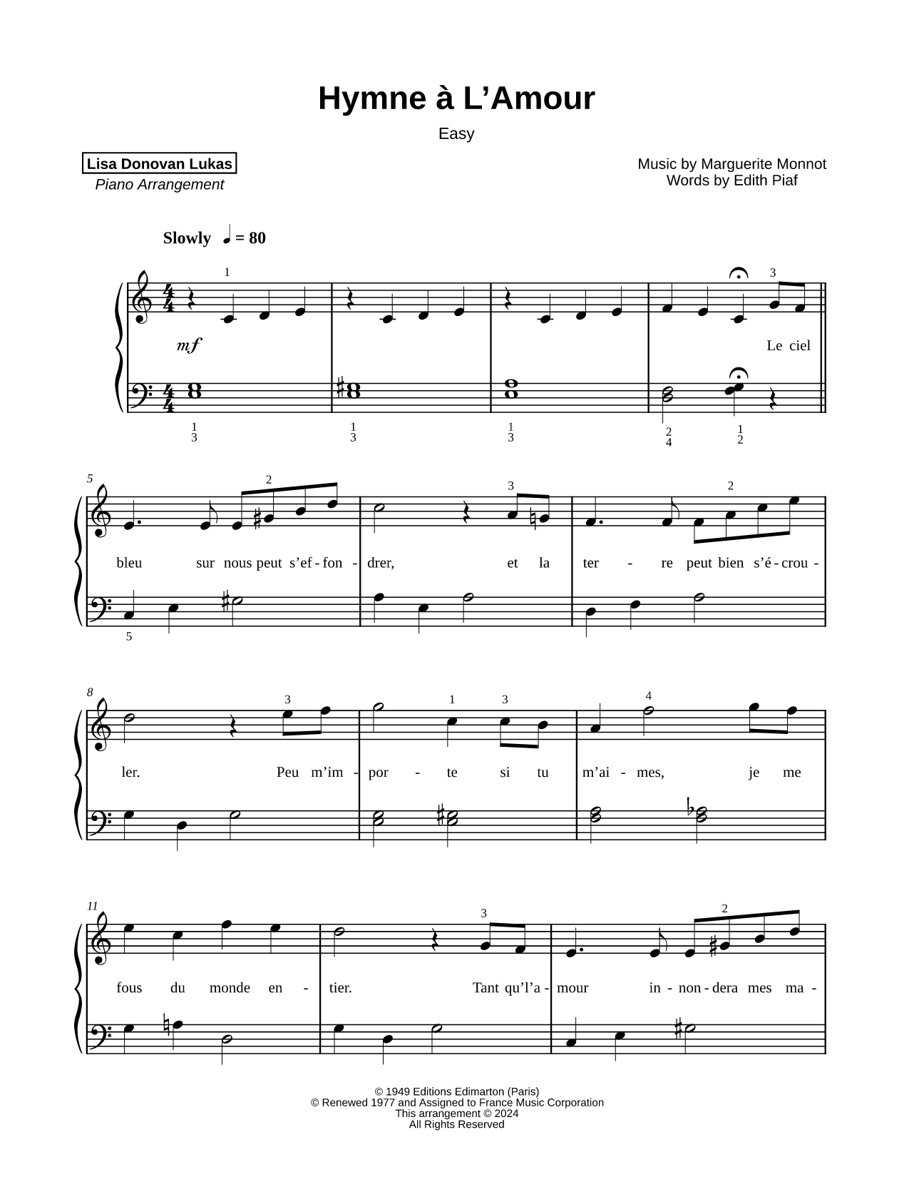 Hymne a L'Amour [easy]