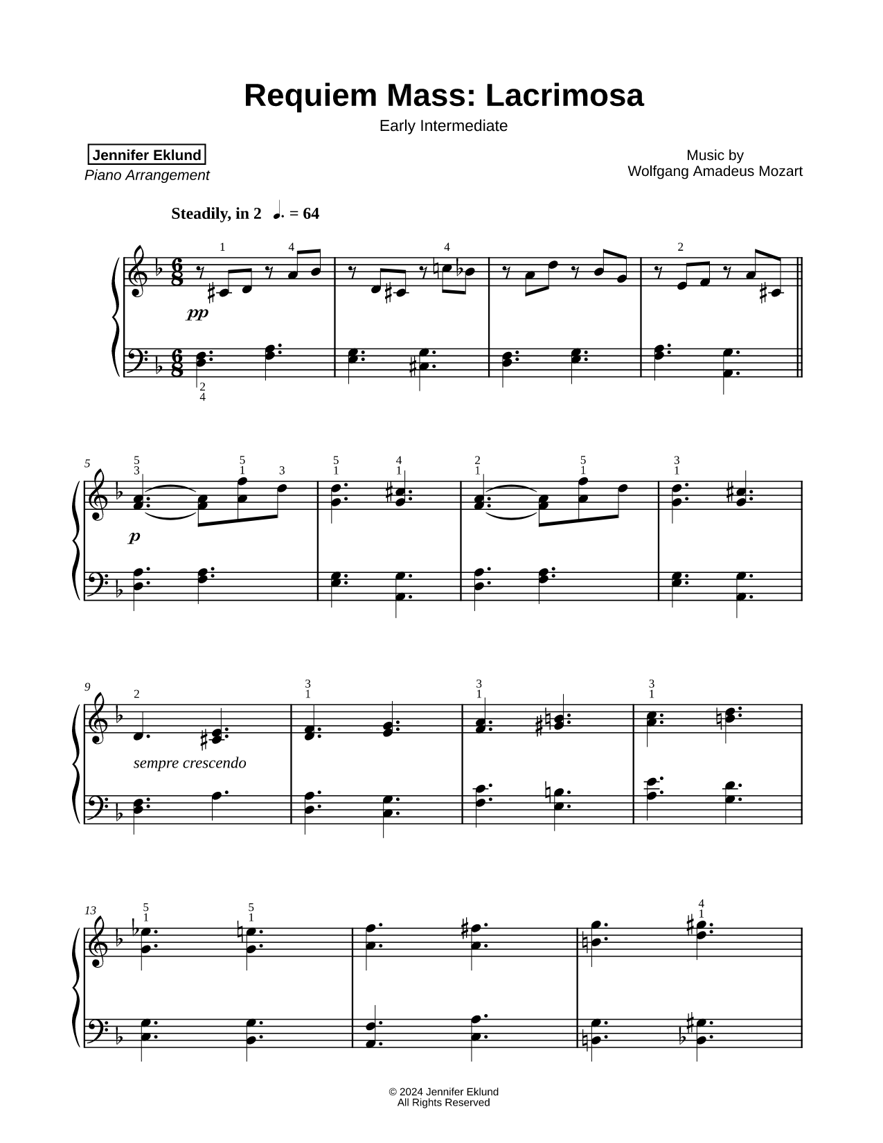 Requiem Mass, K. 626: Lacrimosa [early intermediate]