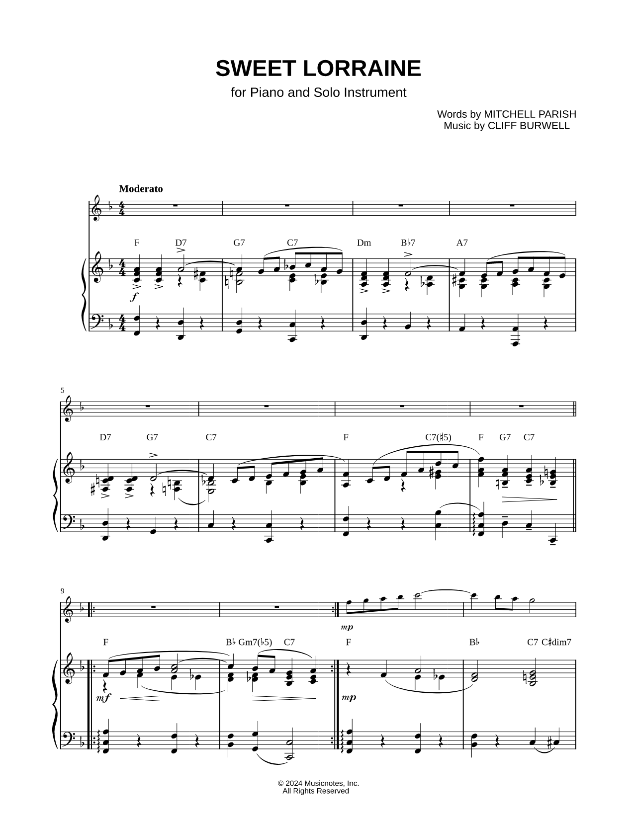 Sweet Lorraine - Piano Accompaniment