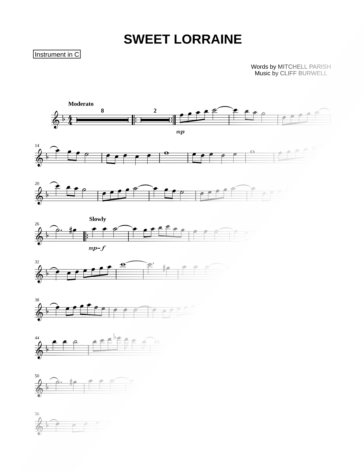 Sweet Lorraine - C Instrument