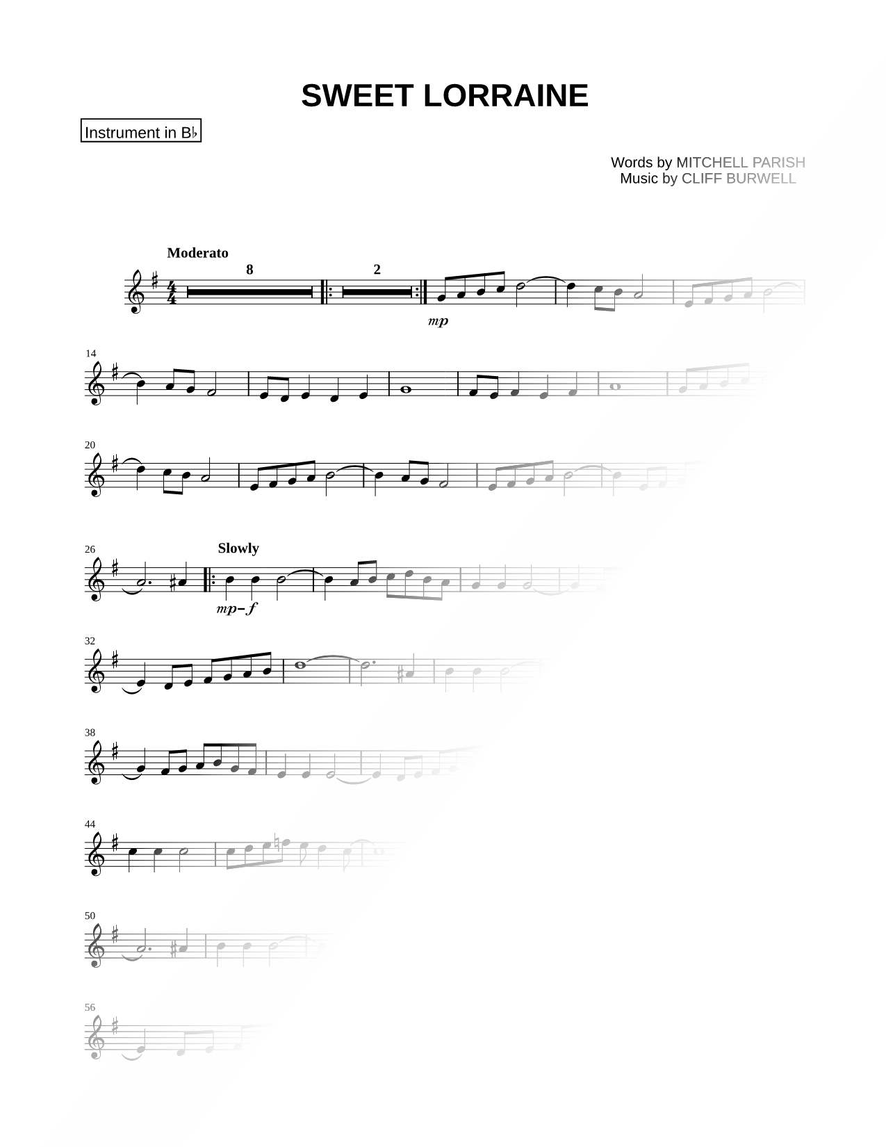 Sweet Lorraine - Bb Instrument