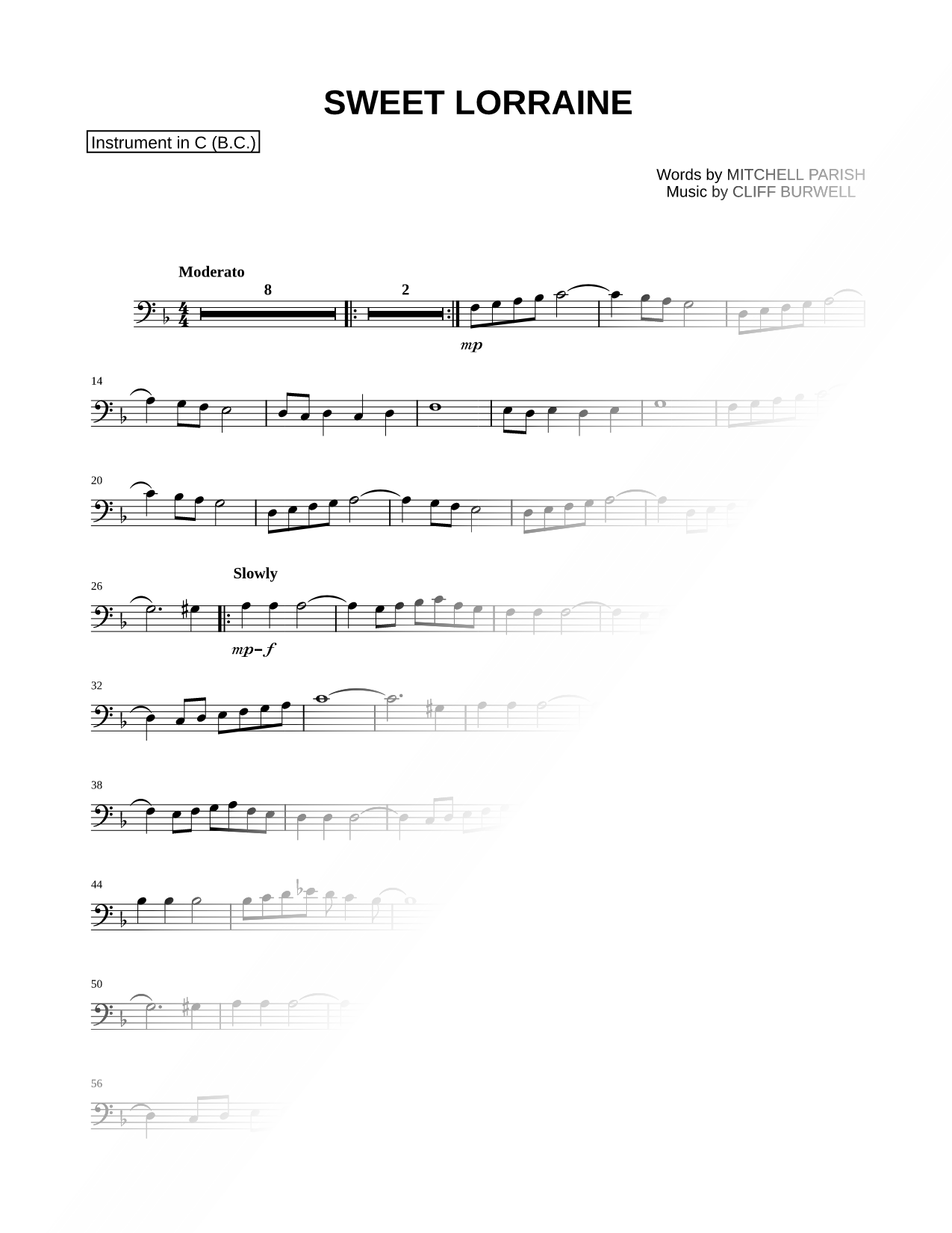 Sweet Lorraine - Bass Clef Instrument