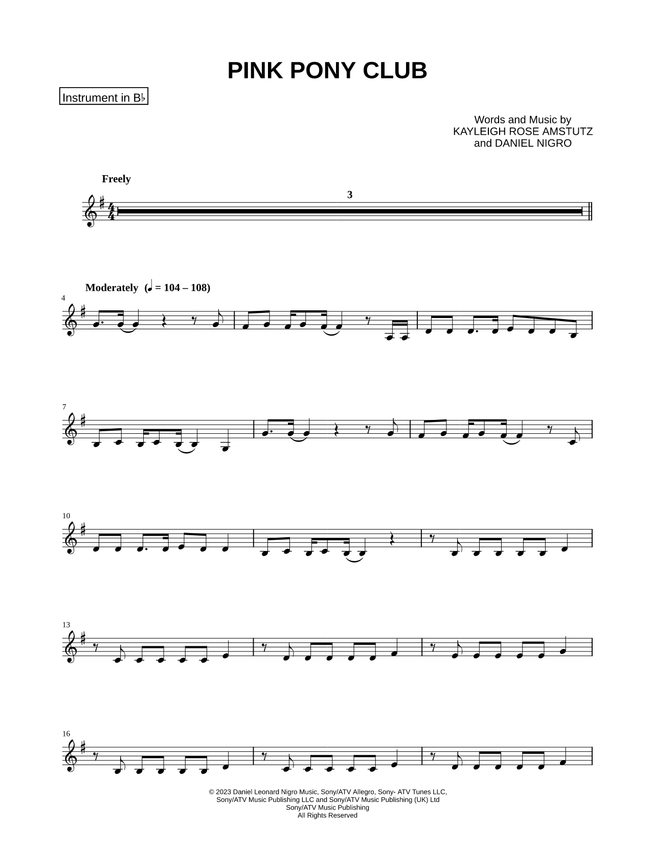 Pink Pony Club - Bb Instrument