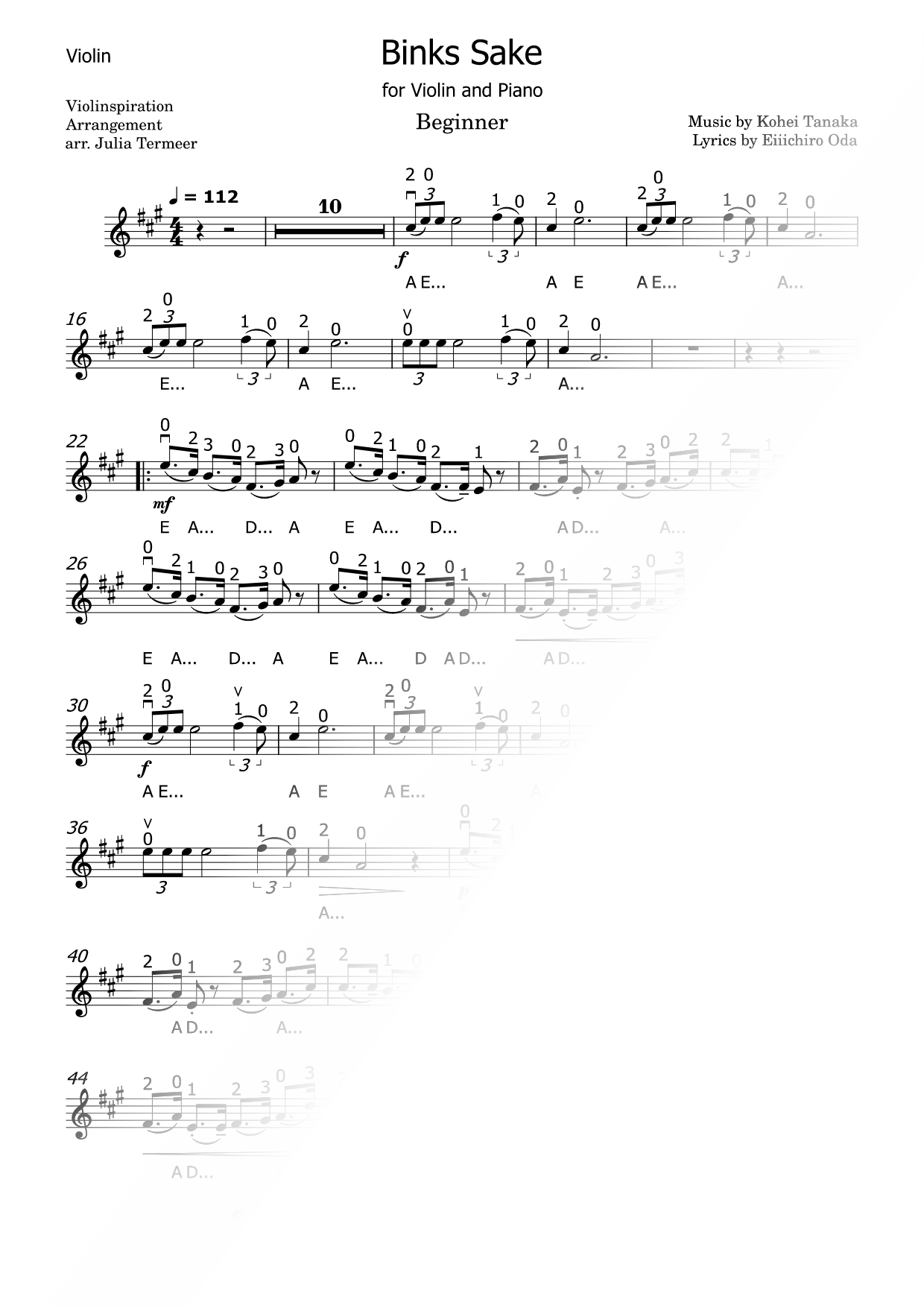 Bink's Sake - Violin [beginner]