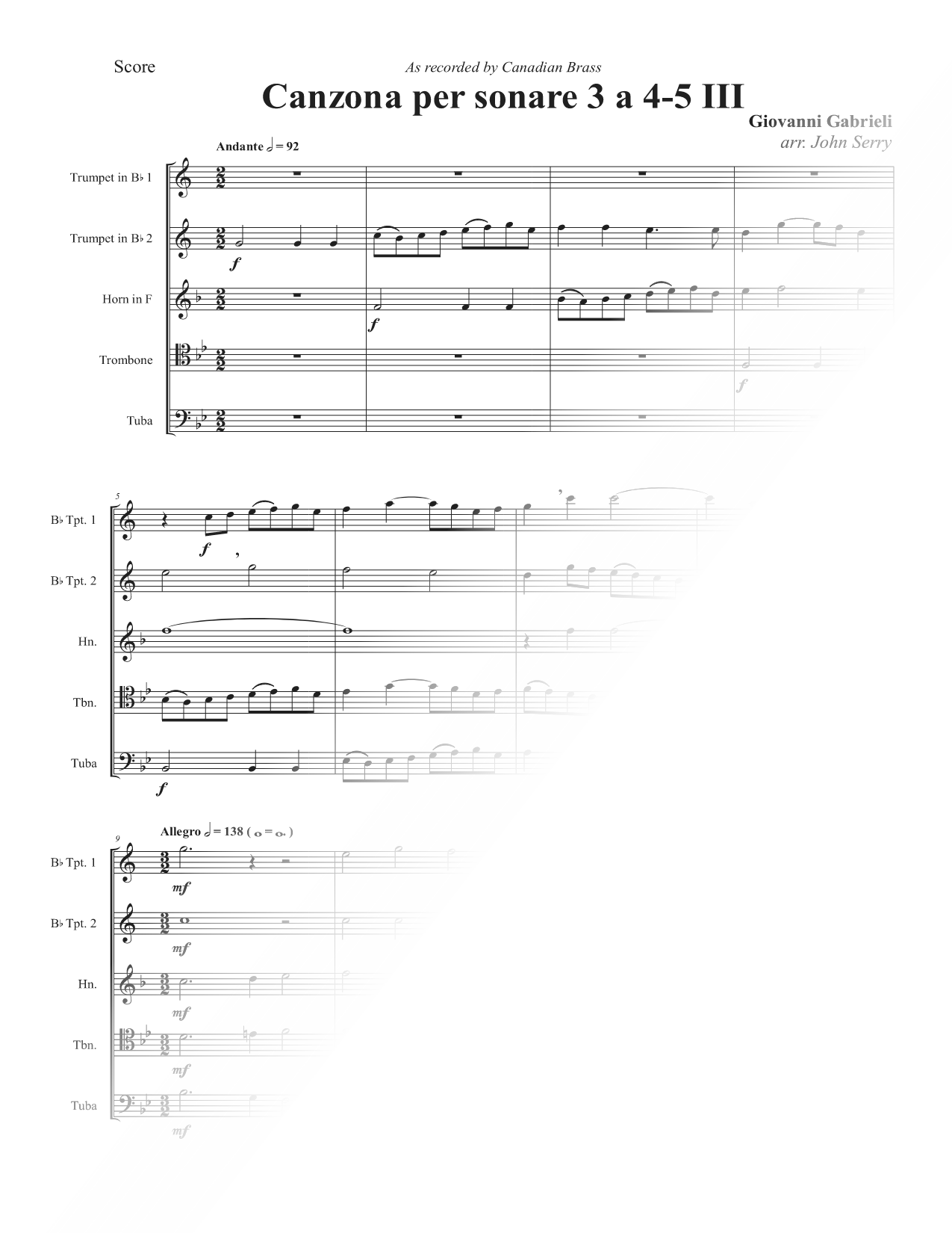 Canzona per sonare 3 a 4-5: III - Brass Quintet