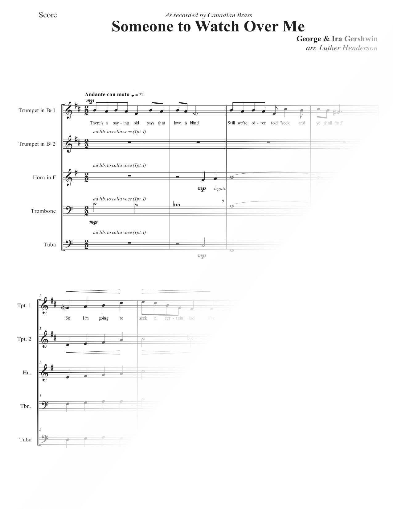 Someone to Watch Over Me - Brass Quintet