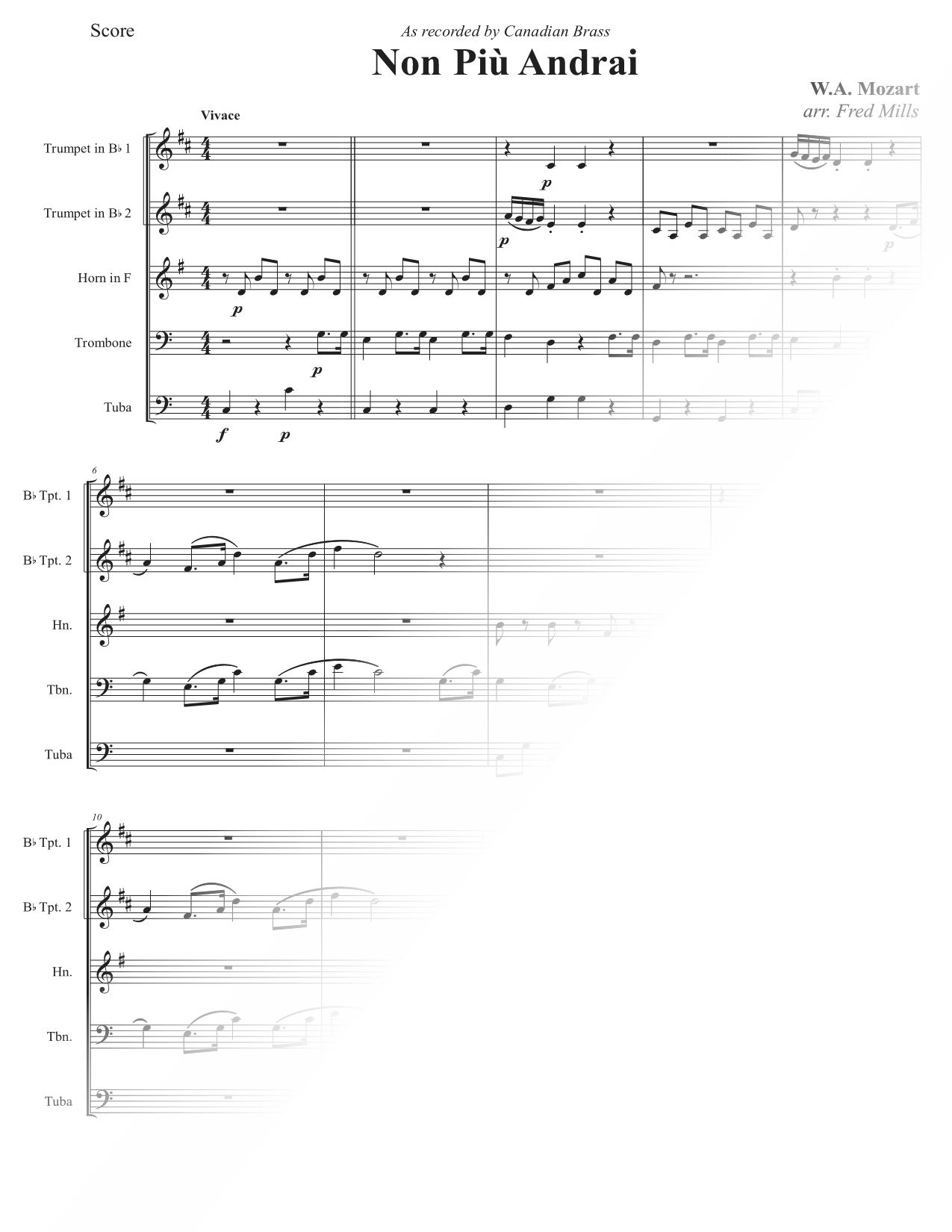 Non più andrai - Brass Quintet
