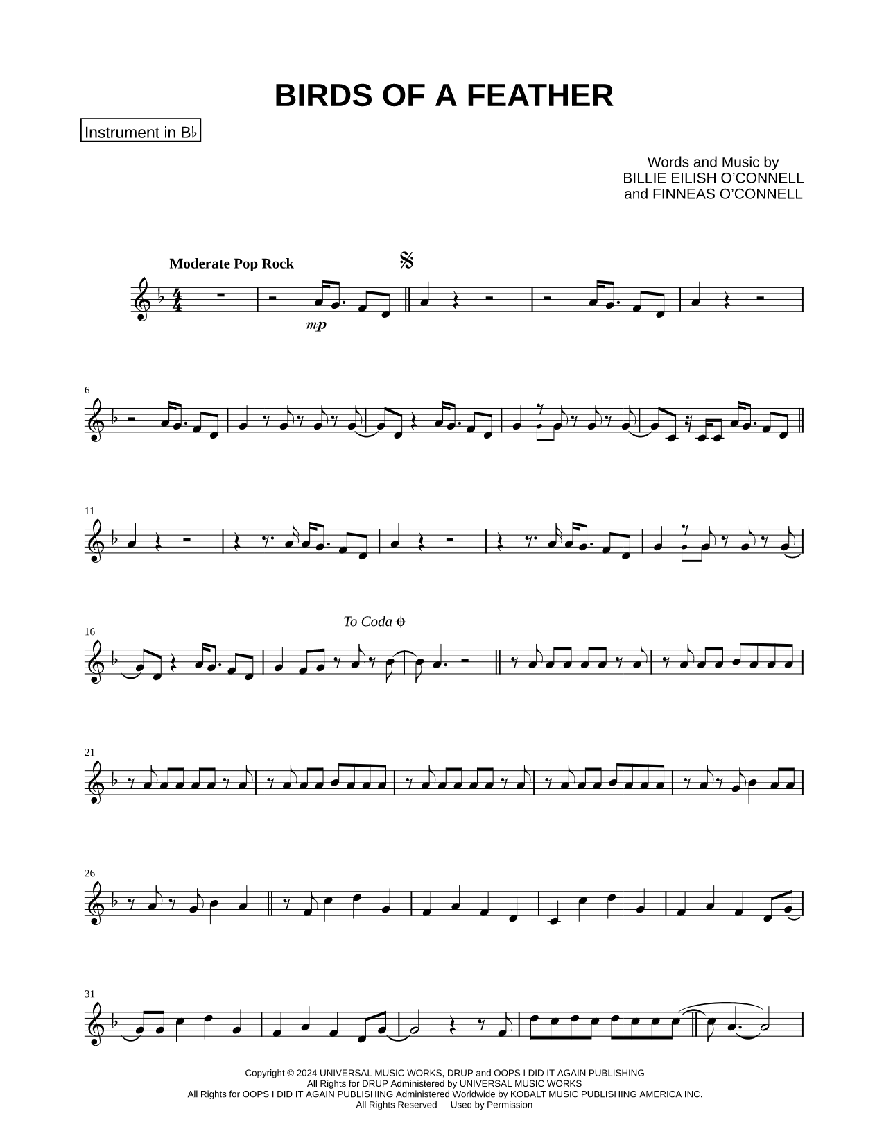 BIRDS OF A FEATHER - Bb Instrument