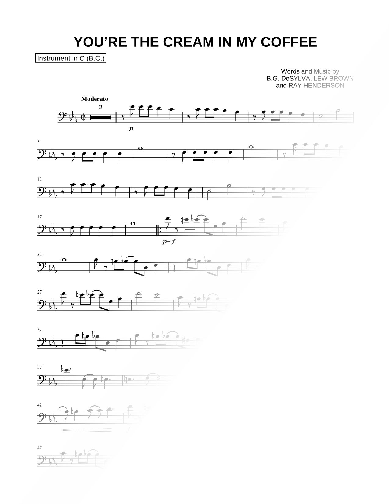 You're the Cream in My Coffee - Bass Clef Instrument