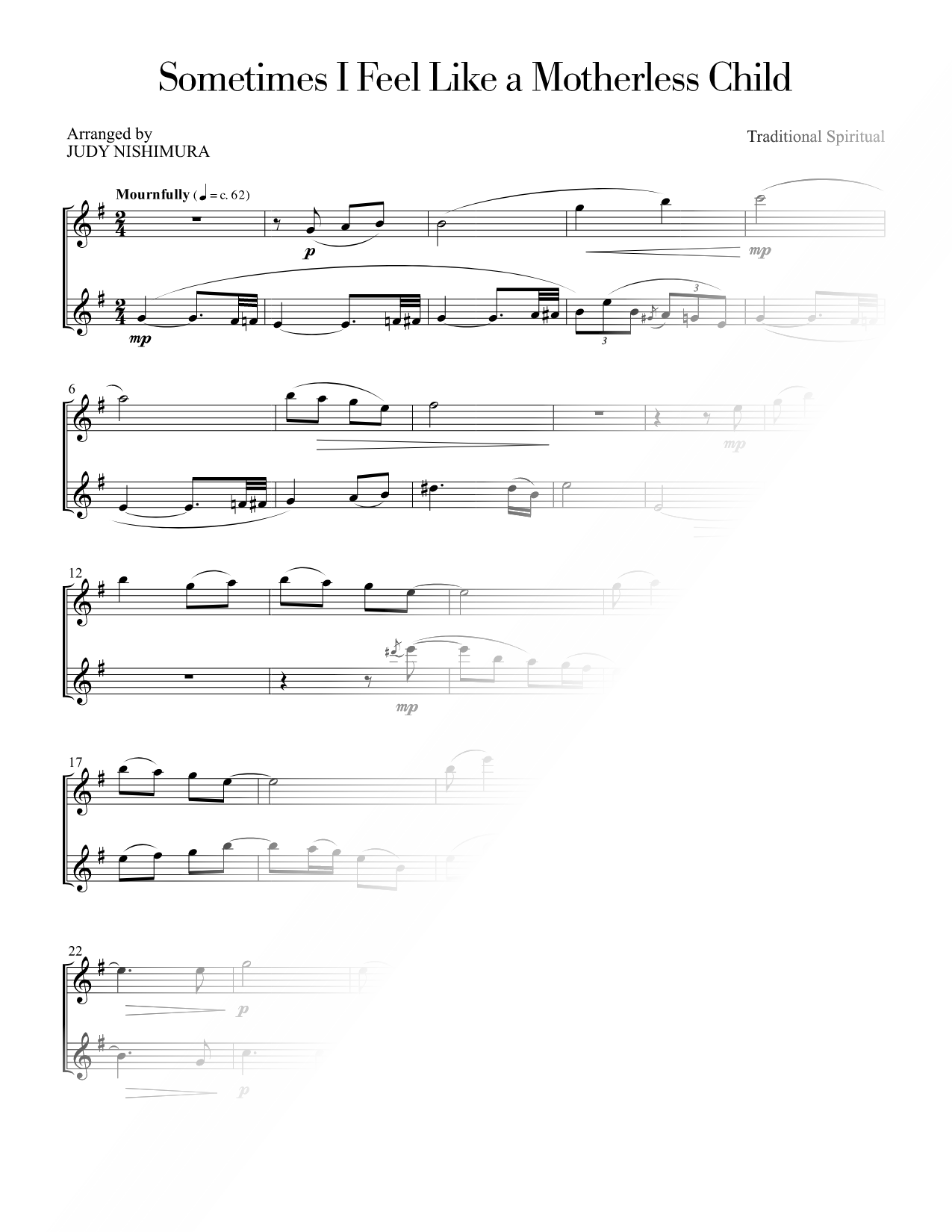 Sometimes I Feel Like a Motherless Child - Flute Duet
