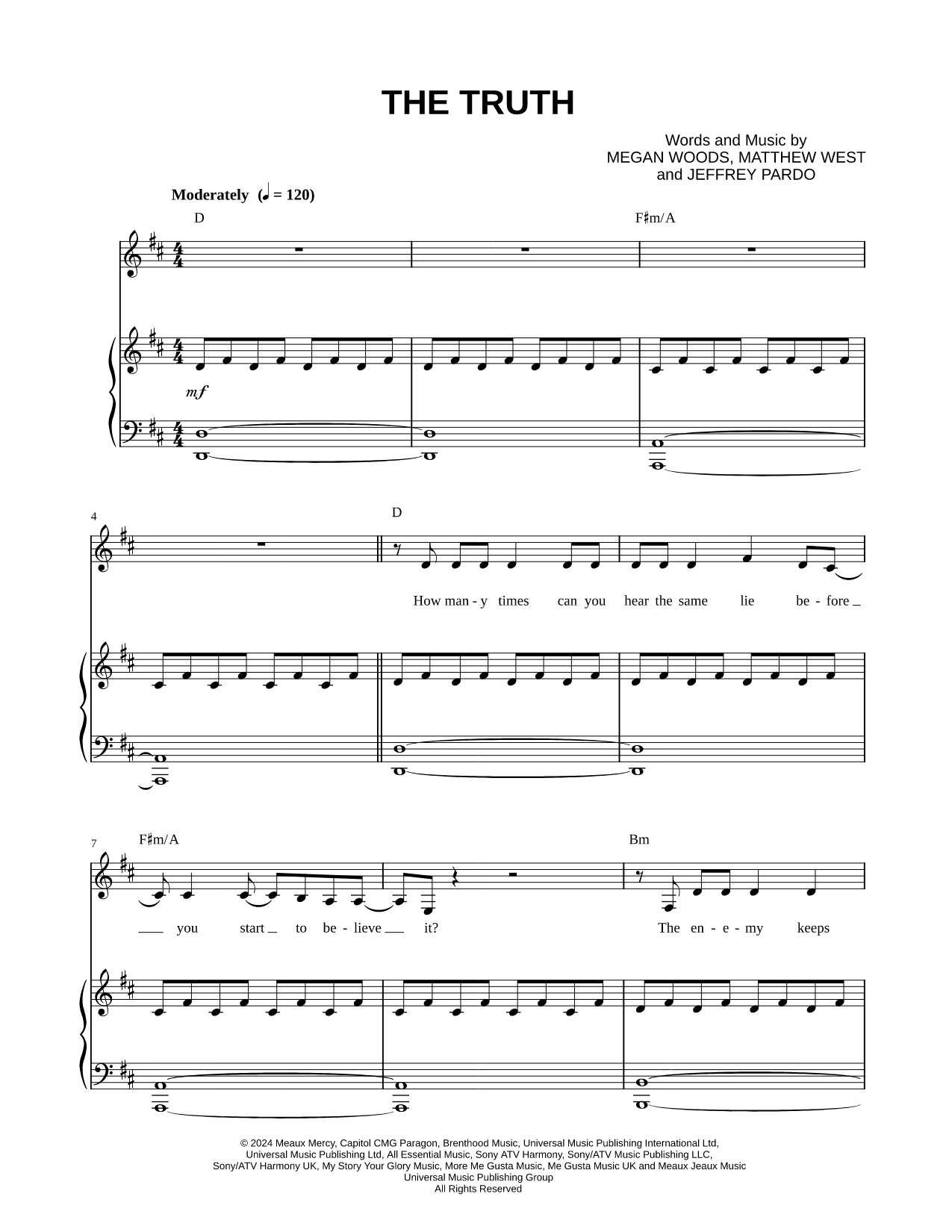 The Truth Sheet Music — Piano/Vocal/Chords, Singer Pro