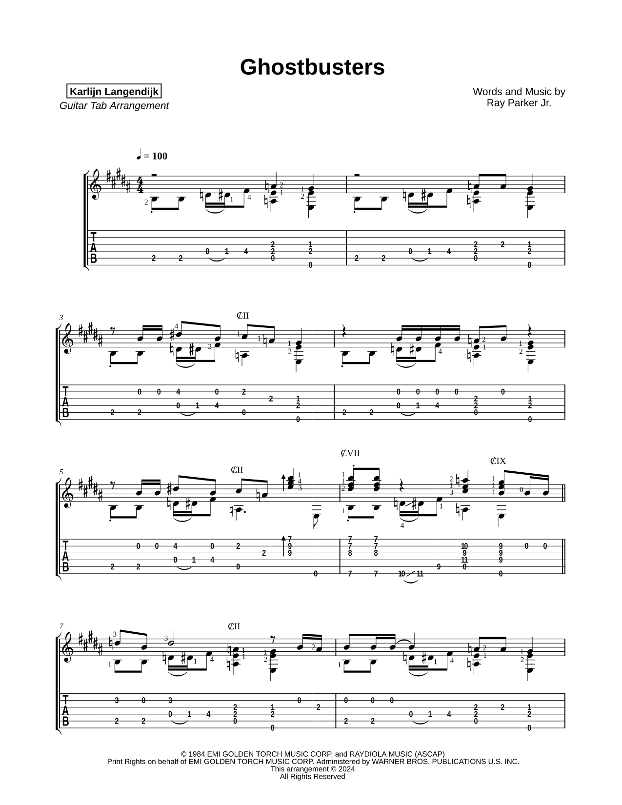 Ghostbusters Sheet Music — Guitar Tab