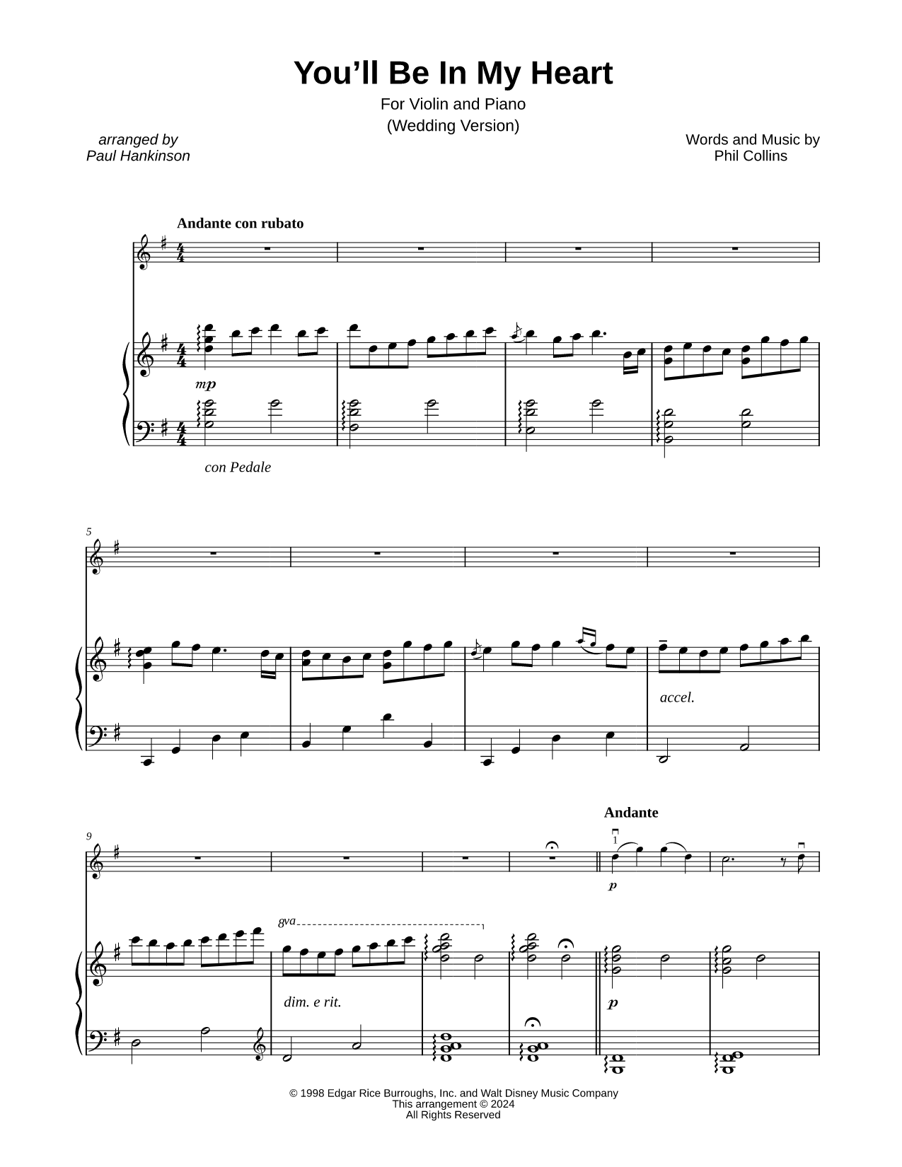 You'll Be in My Heart (Wedding Version) - Violin & Piano