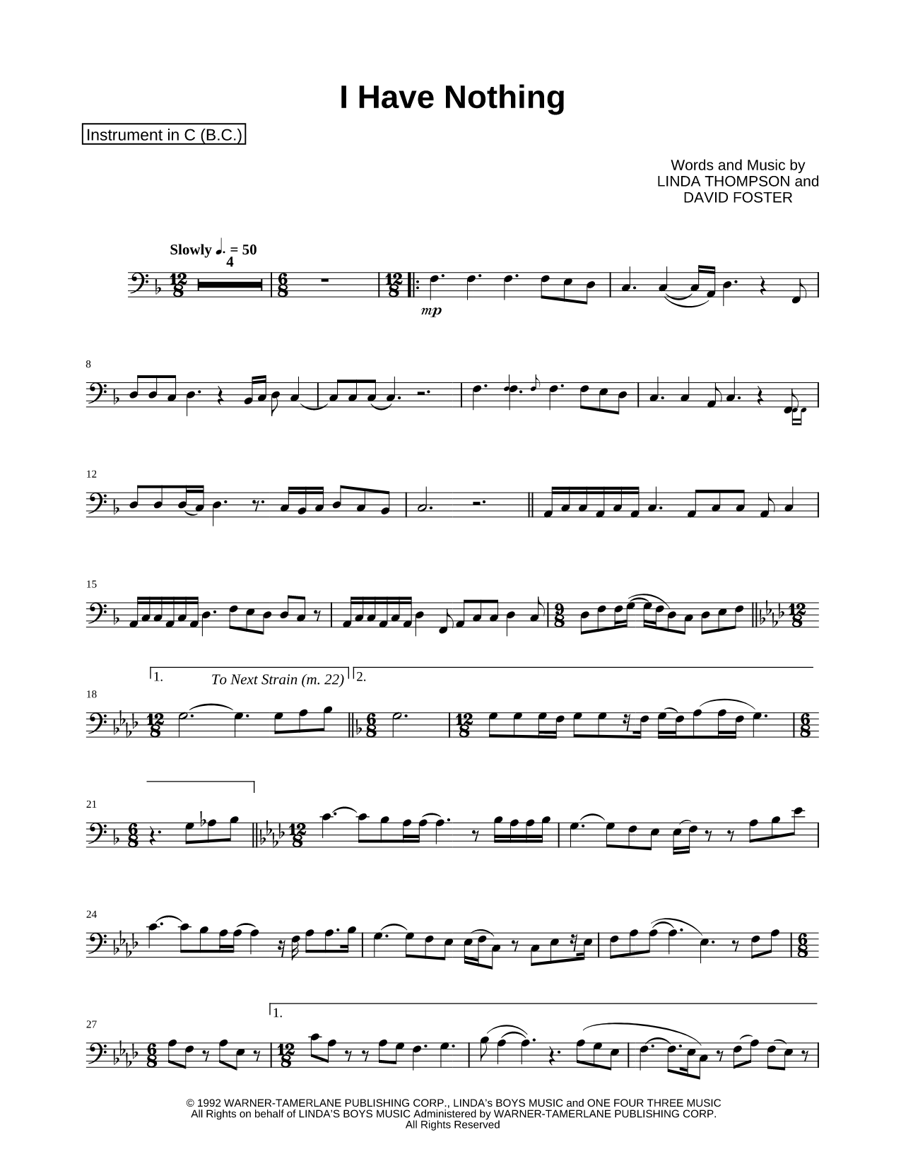 I Have Nothing - Bass Clef Instrument