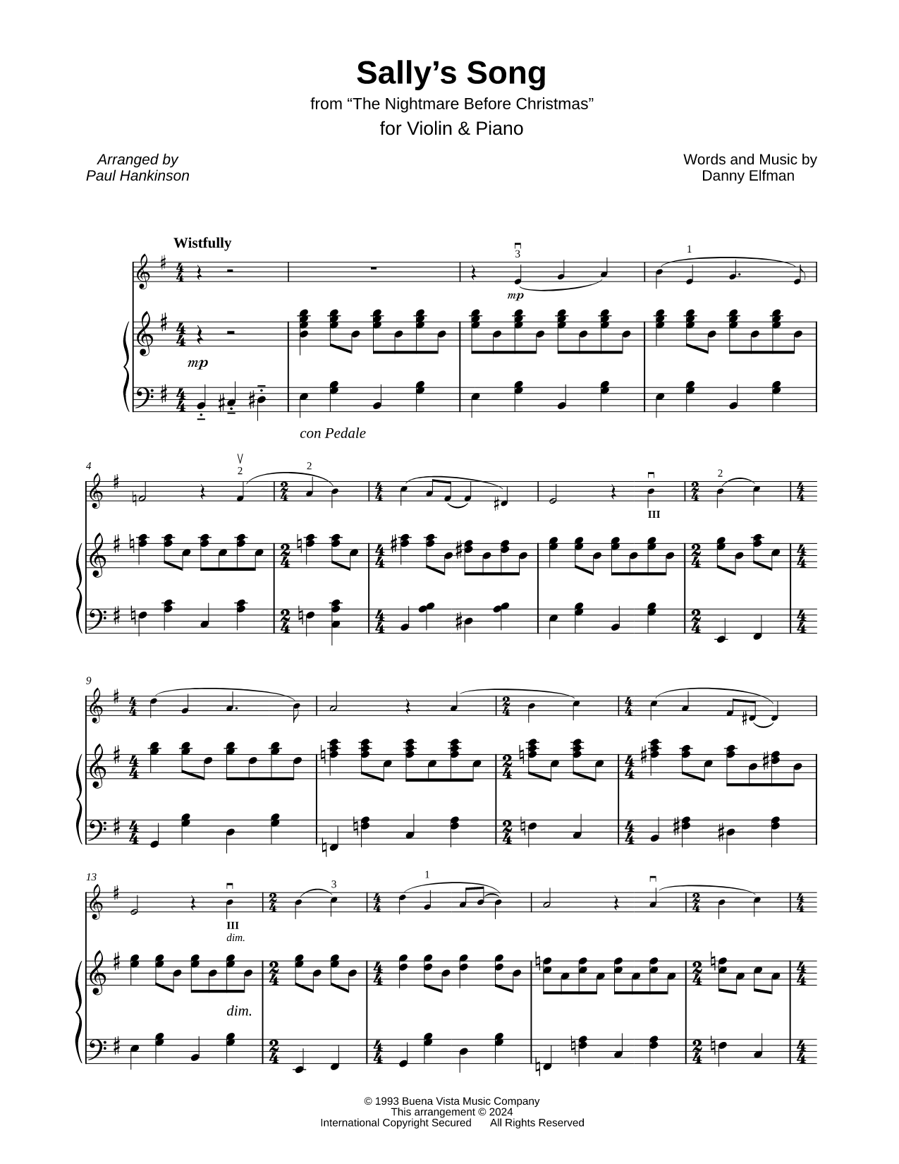 Sally's Song - Violin & Piano