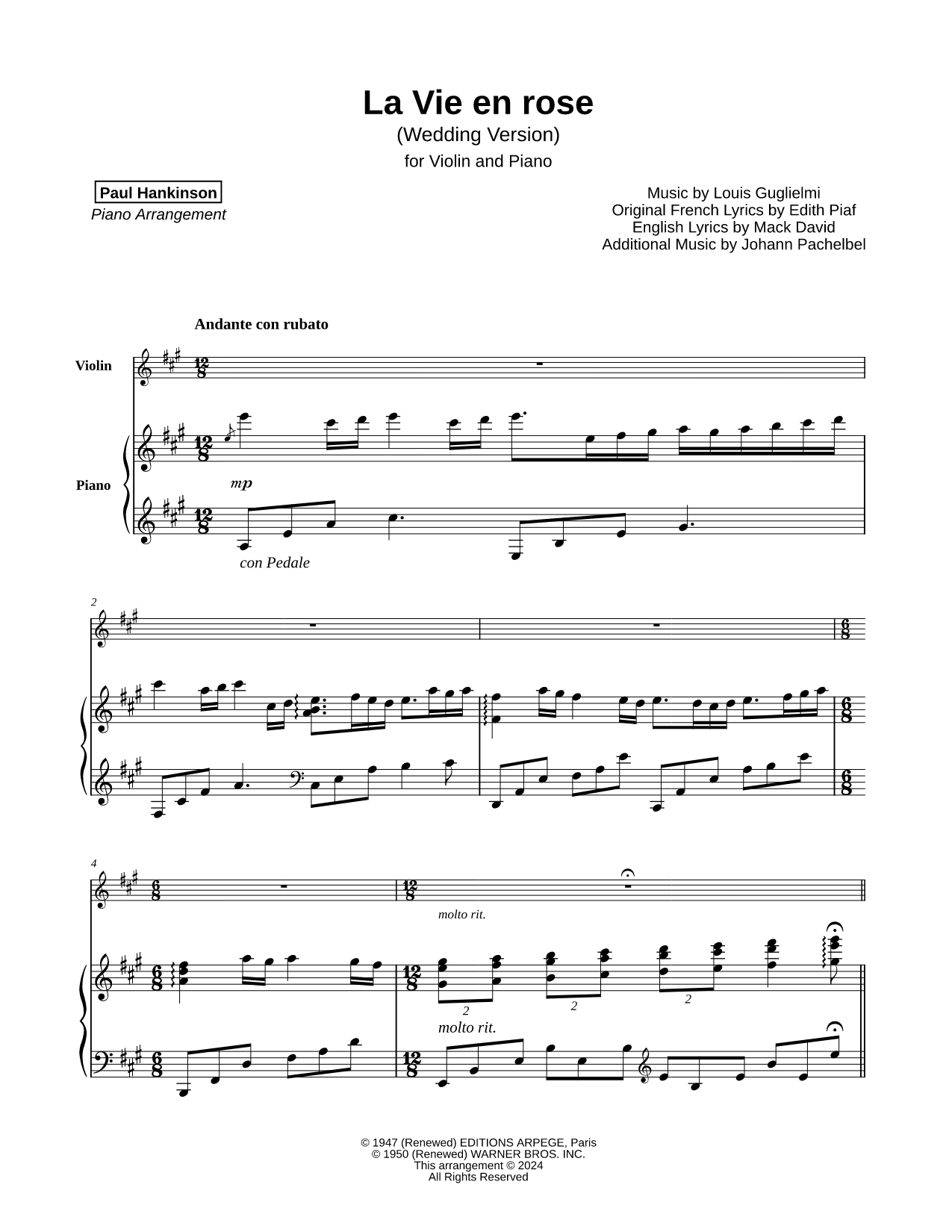 La Vie en rose (Wedding Version) - Violin & Piano