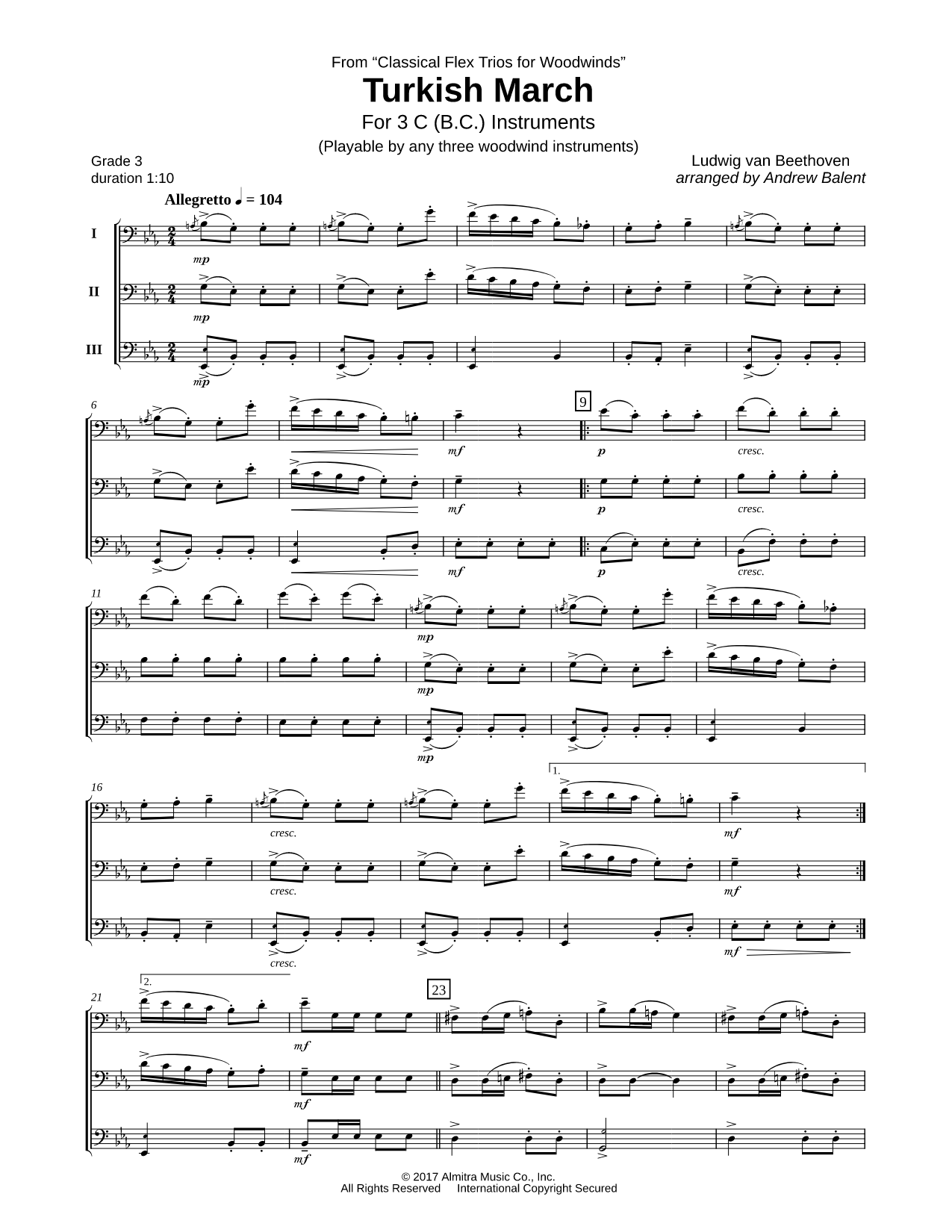 Turkish March - Bass Clef Flex Trio