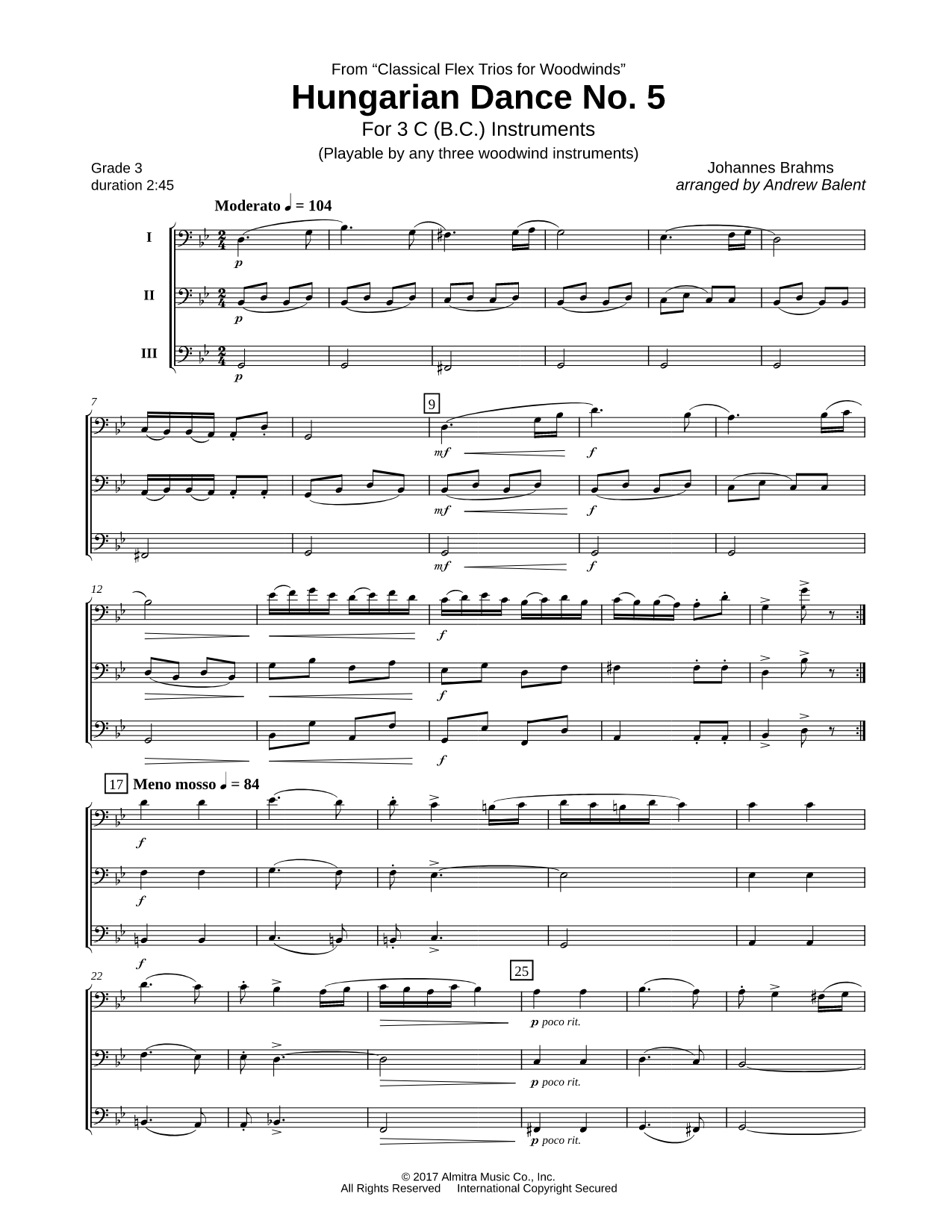 Hungarian Dance No. 5 - Bass Clef Flex Trio