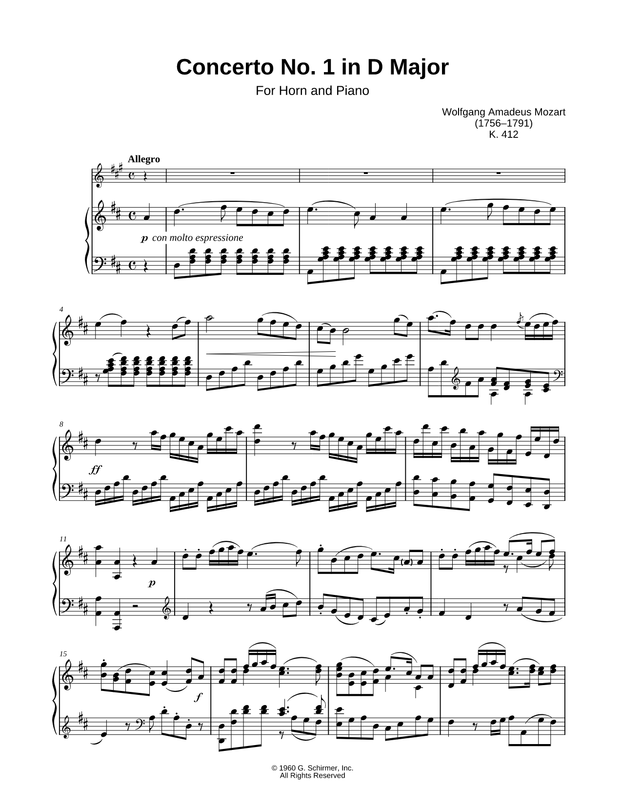 Concerto No. 1 in D Major, K. 412 - French Horn & Piano