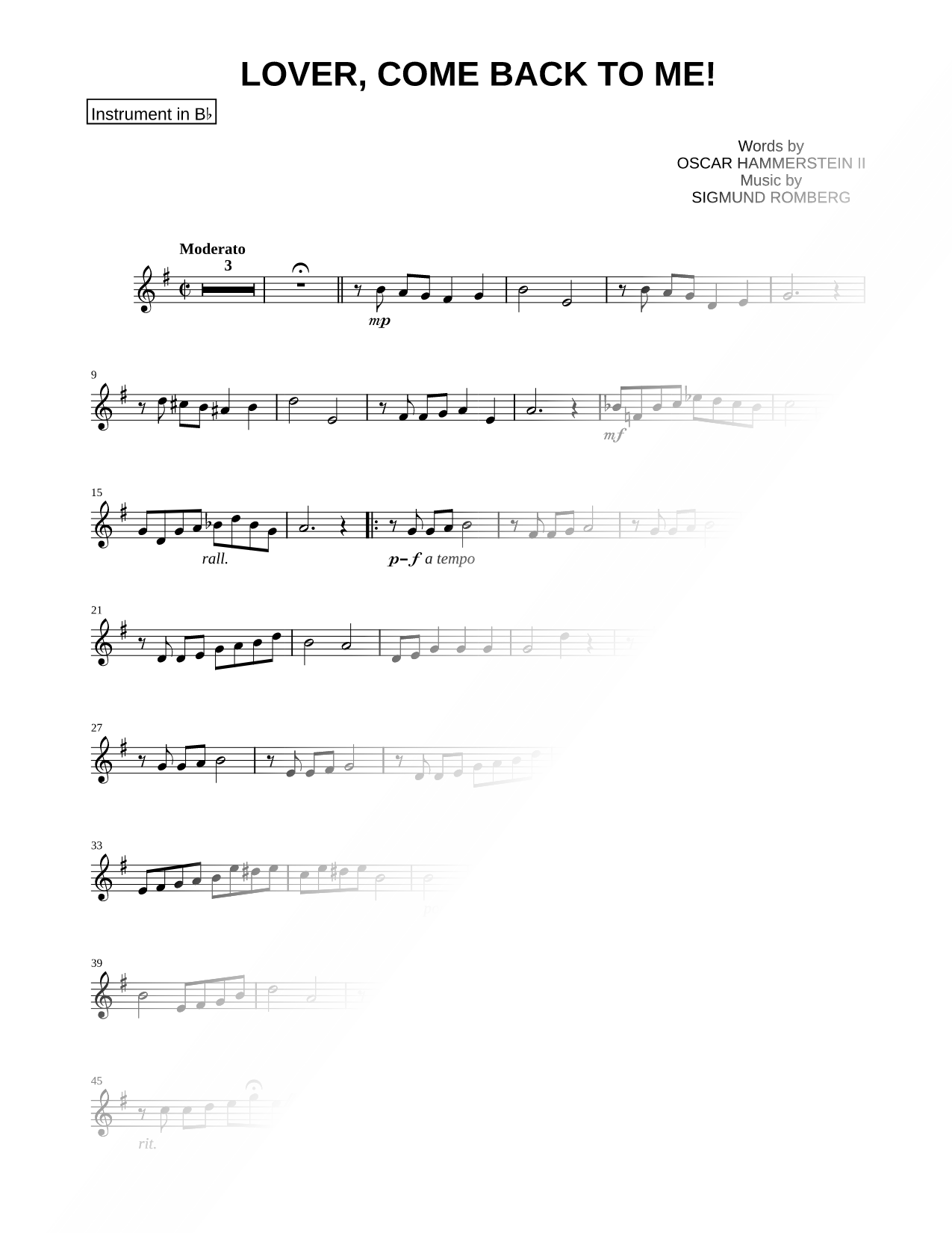 Lover, Come Back to Me - Bb Instrument