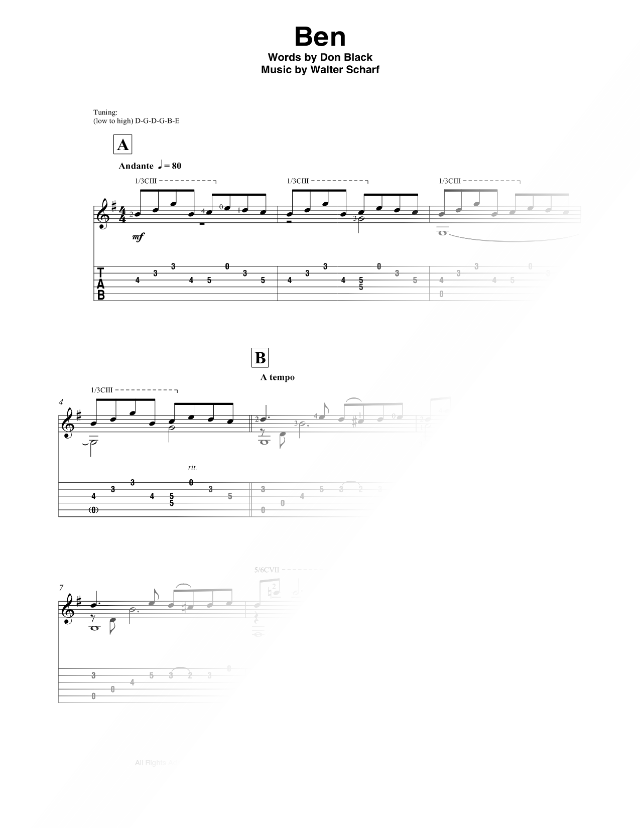 Ben Sheet Music — Guitar Tab