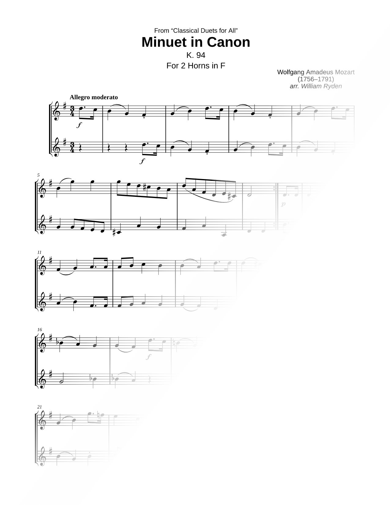 Minuet in Canon, K. 94 - French Horn Duet