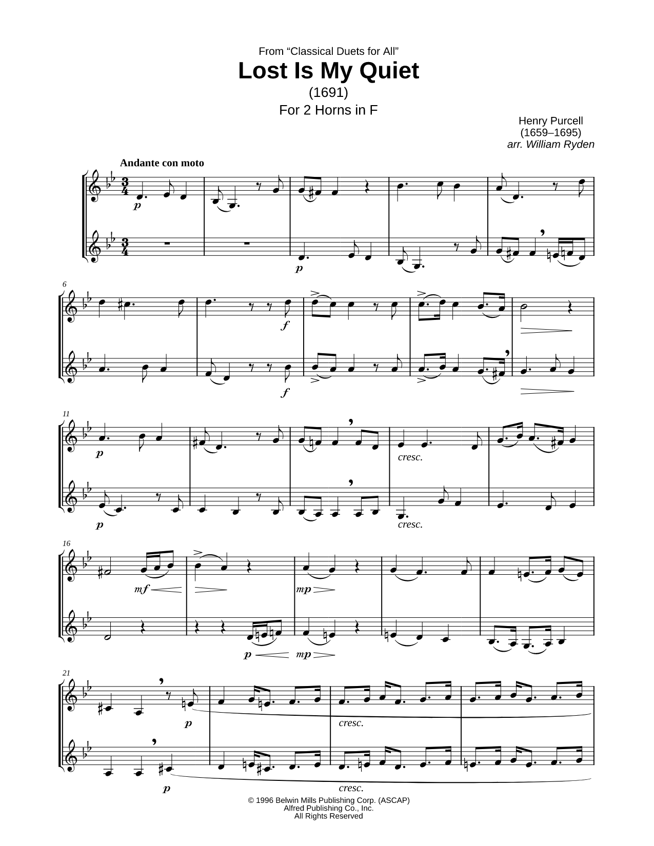 Lost Is My Quiet - French Horn Duet