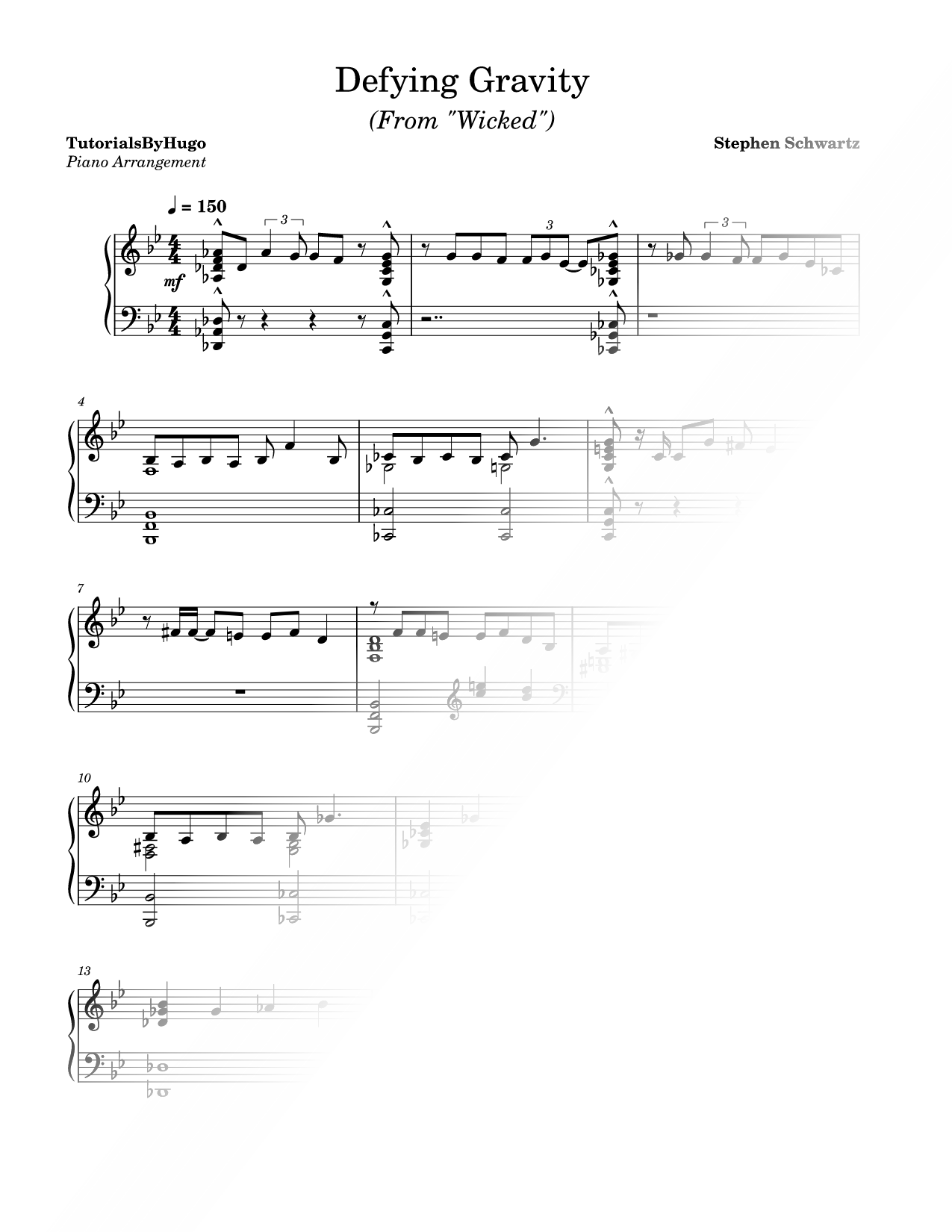 Defying Gravity Sheet Music — Piano Solo
