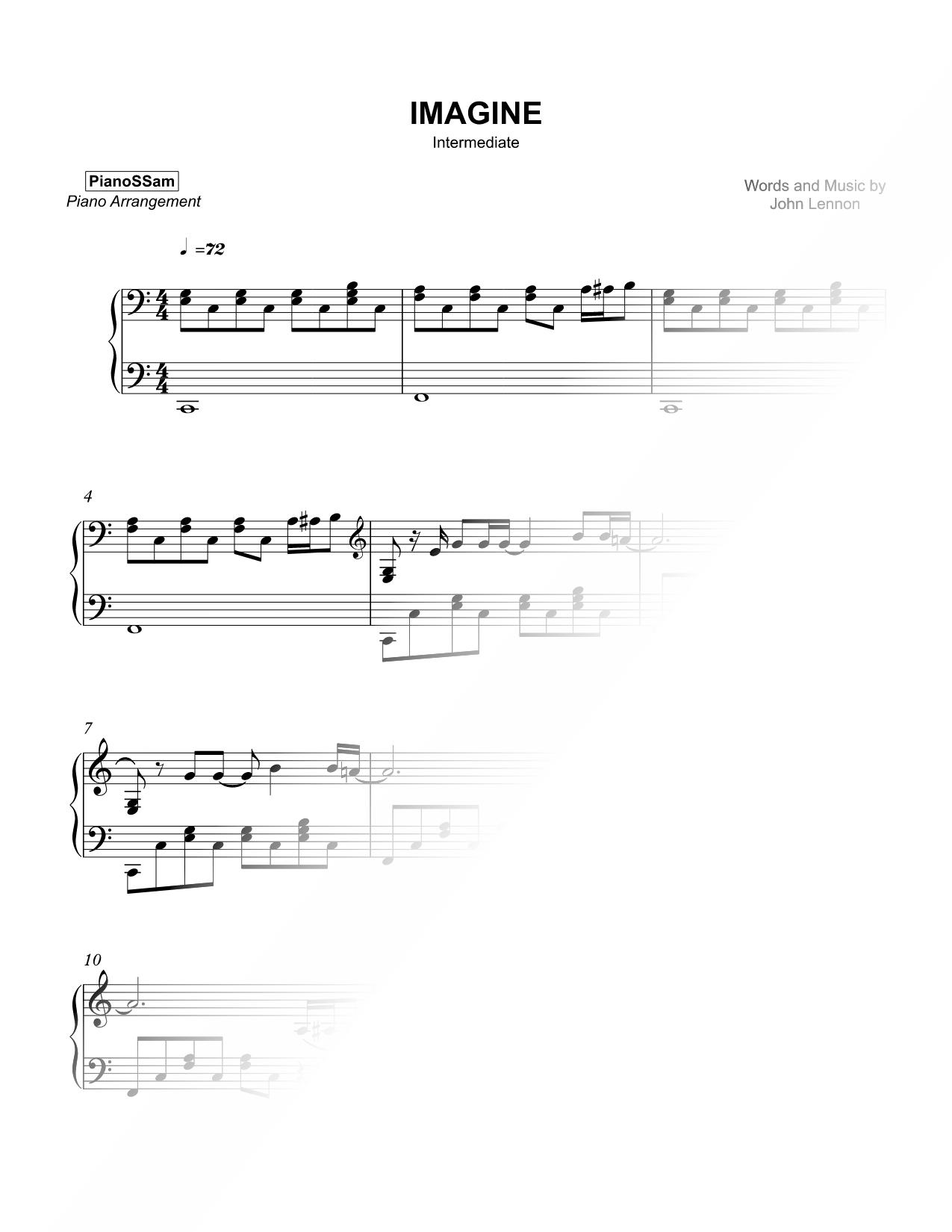 Imagine [intermediate] Sheet Music — Piano Solo