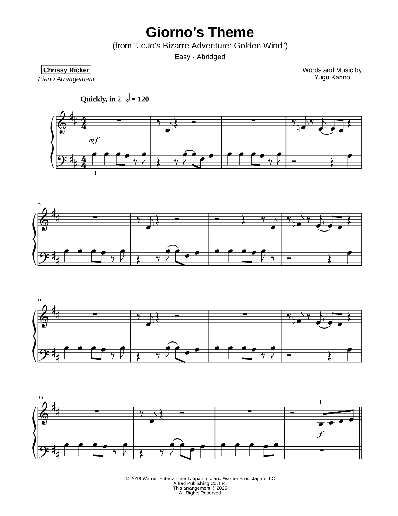 Giorno's Theme [easy - abridged]
