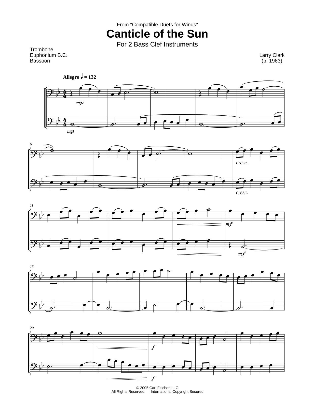Canticle of the Sun - Bass Clef Instrument Duet